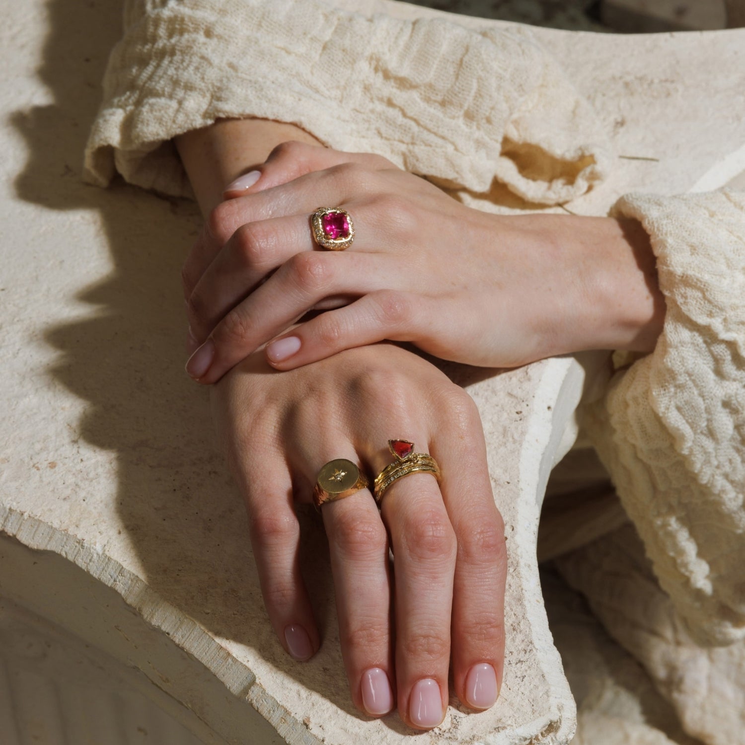 Mystic cushion &amp; diamonds Ring - Pink Tourmaline