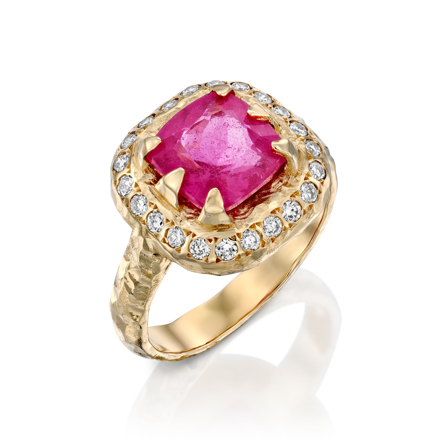 Mystic cushion &amp; diamonds Ring - Pink Tourmaline