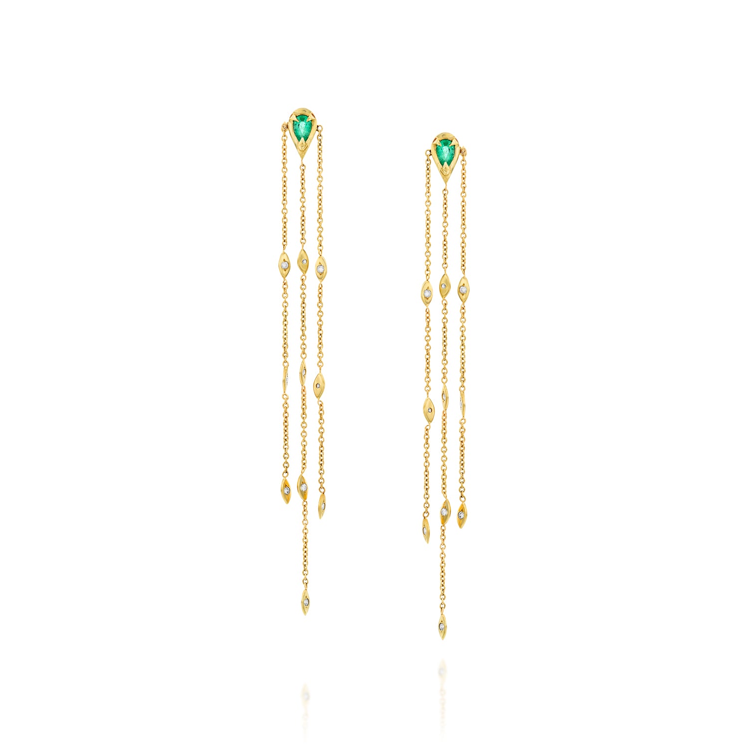 Long Iris Earrings- Emerald & Diamonds