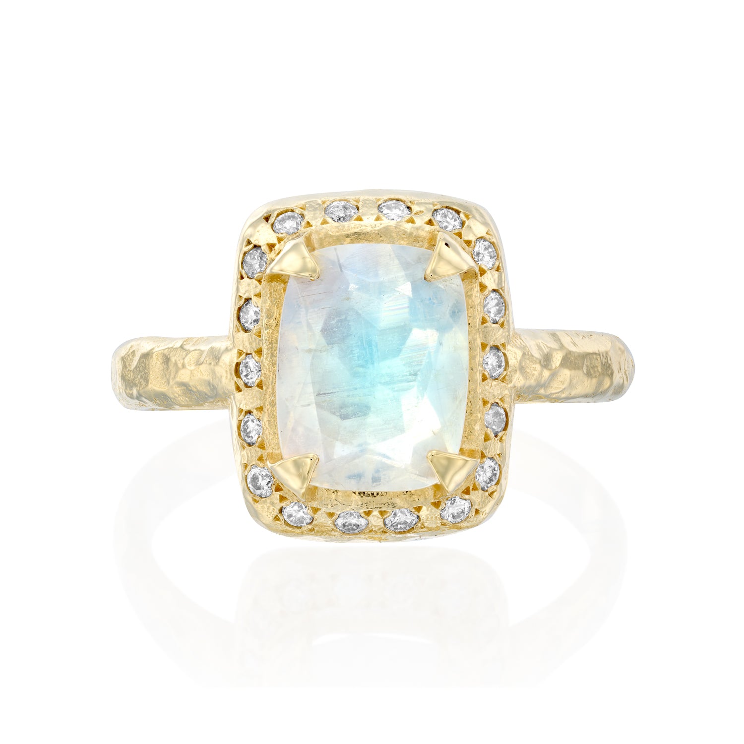 Cushion Ring - Moonstone & Diamonds