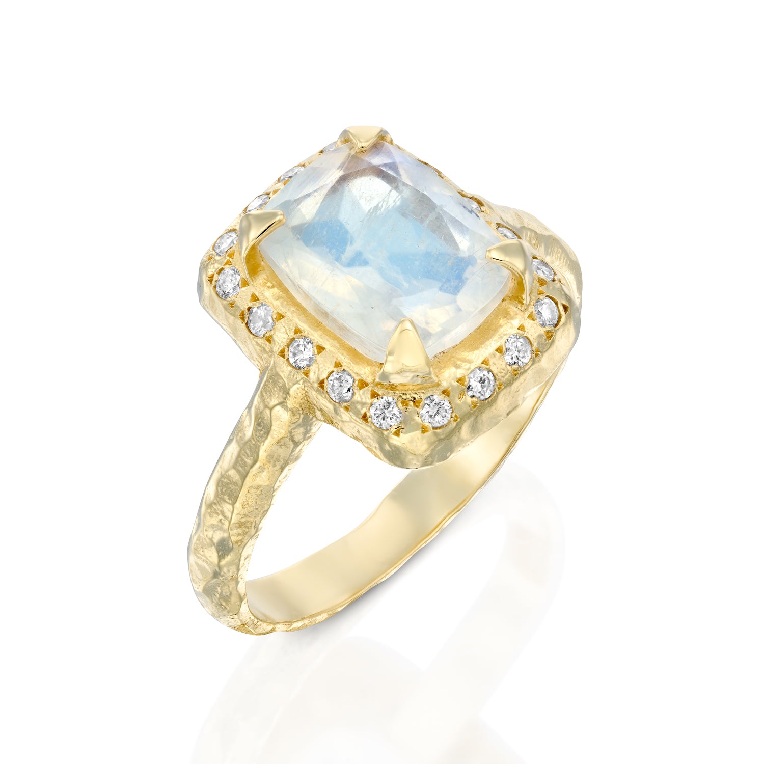 Cushion Ring - Moonstone & Diamonds