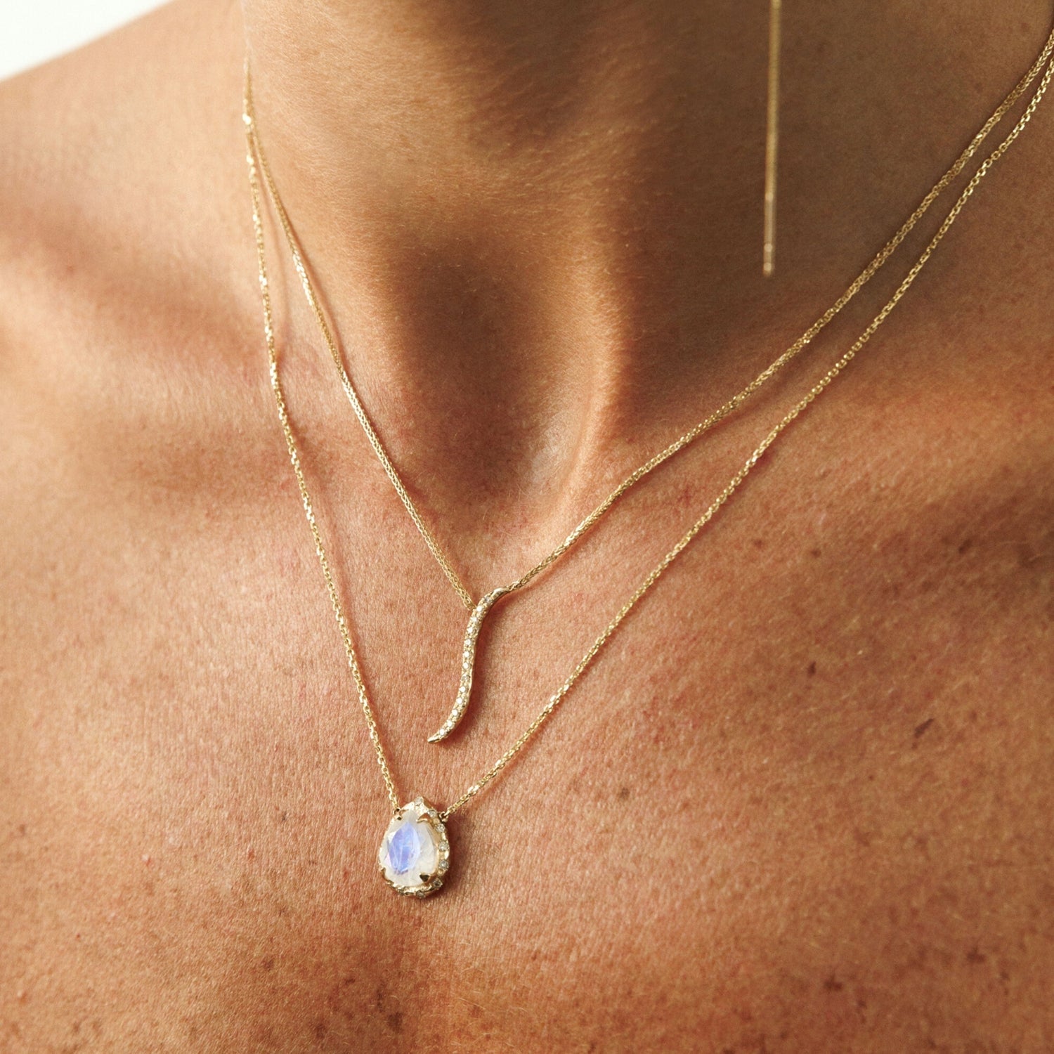 Mini Eden Necklace &amp; diamonds - Moonstone drop