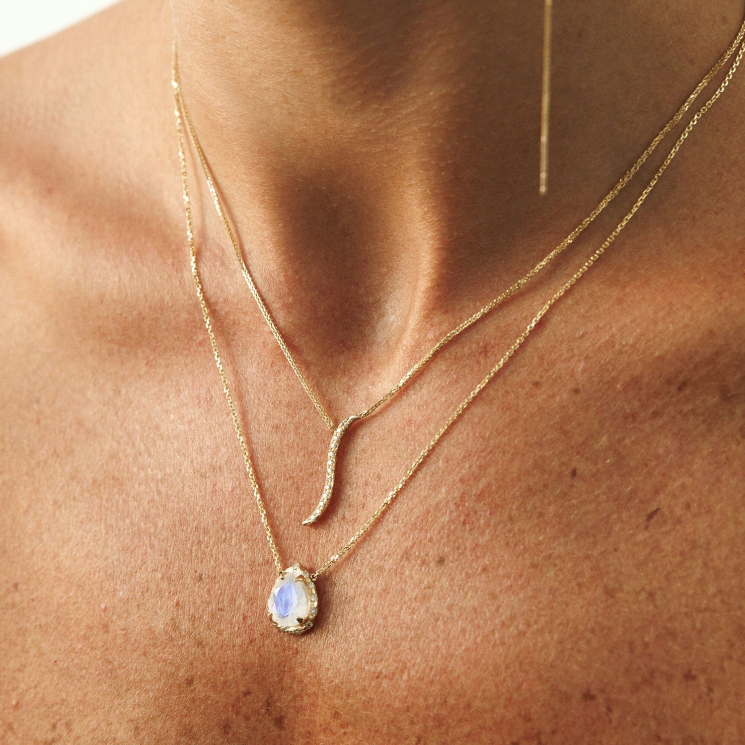 Mini Eden Necklace & diamonds - Moonstone drop