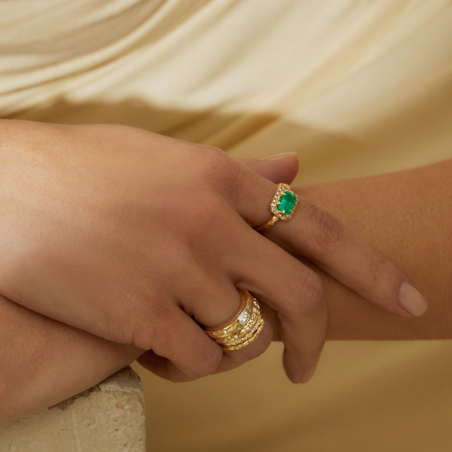 Emerald Cut Eden Ring - Emerald & Pave Diamonds