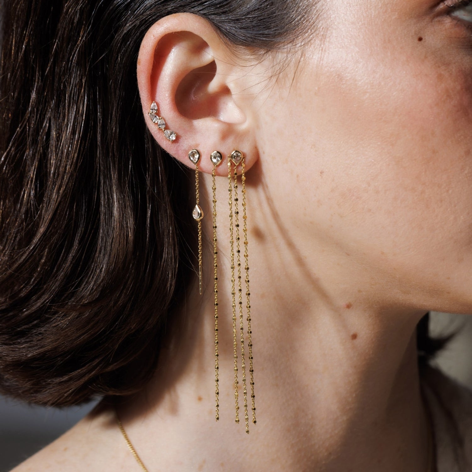 Long Ball Trio Earring- Diamond