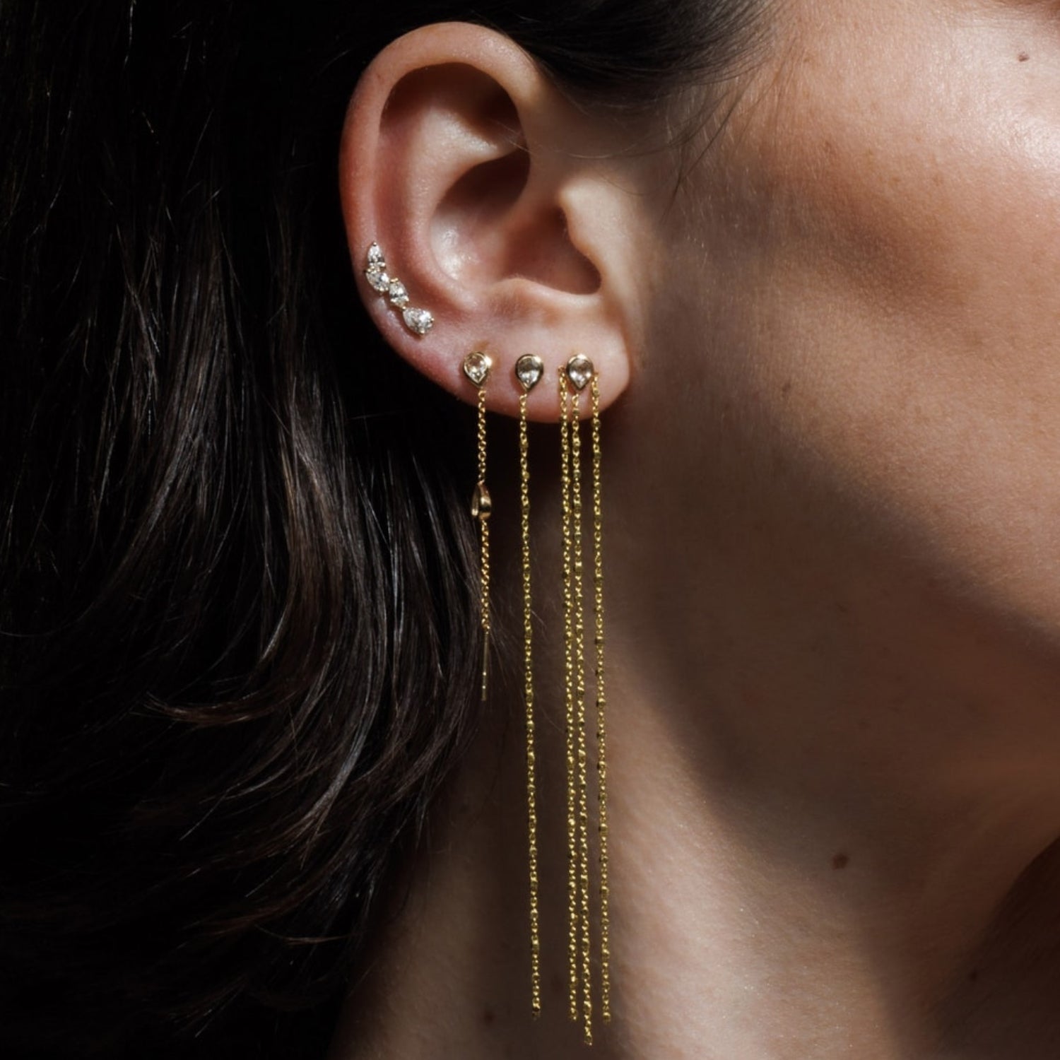 Long Ball Trio Earring- Diamond