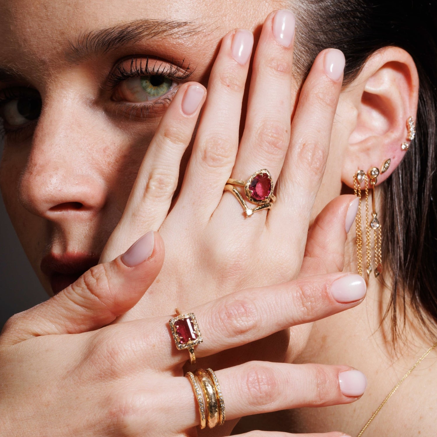 Mini Eden Ring &amp; diamonds - Pink Tourmaline