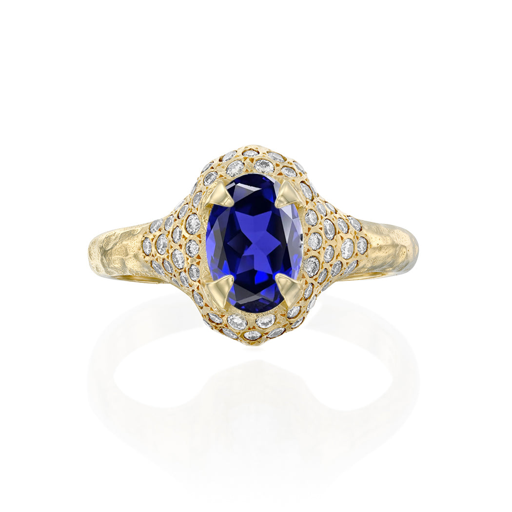 Mystic Temple Blue Sapphire with Diamond Halo