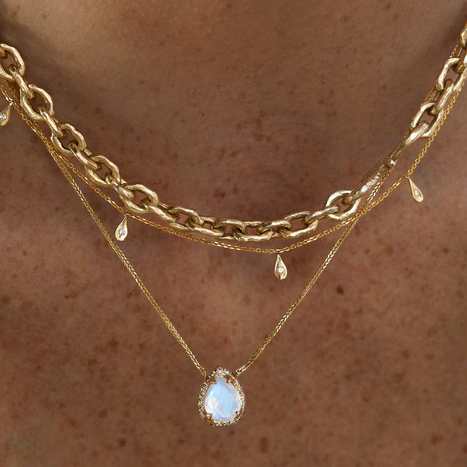 Mini Eden Necklace & diamonds - Moonstone drop