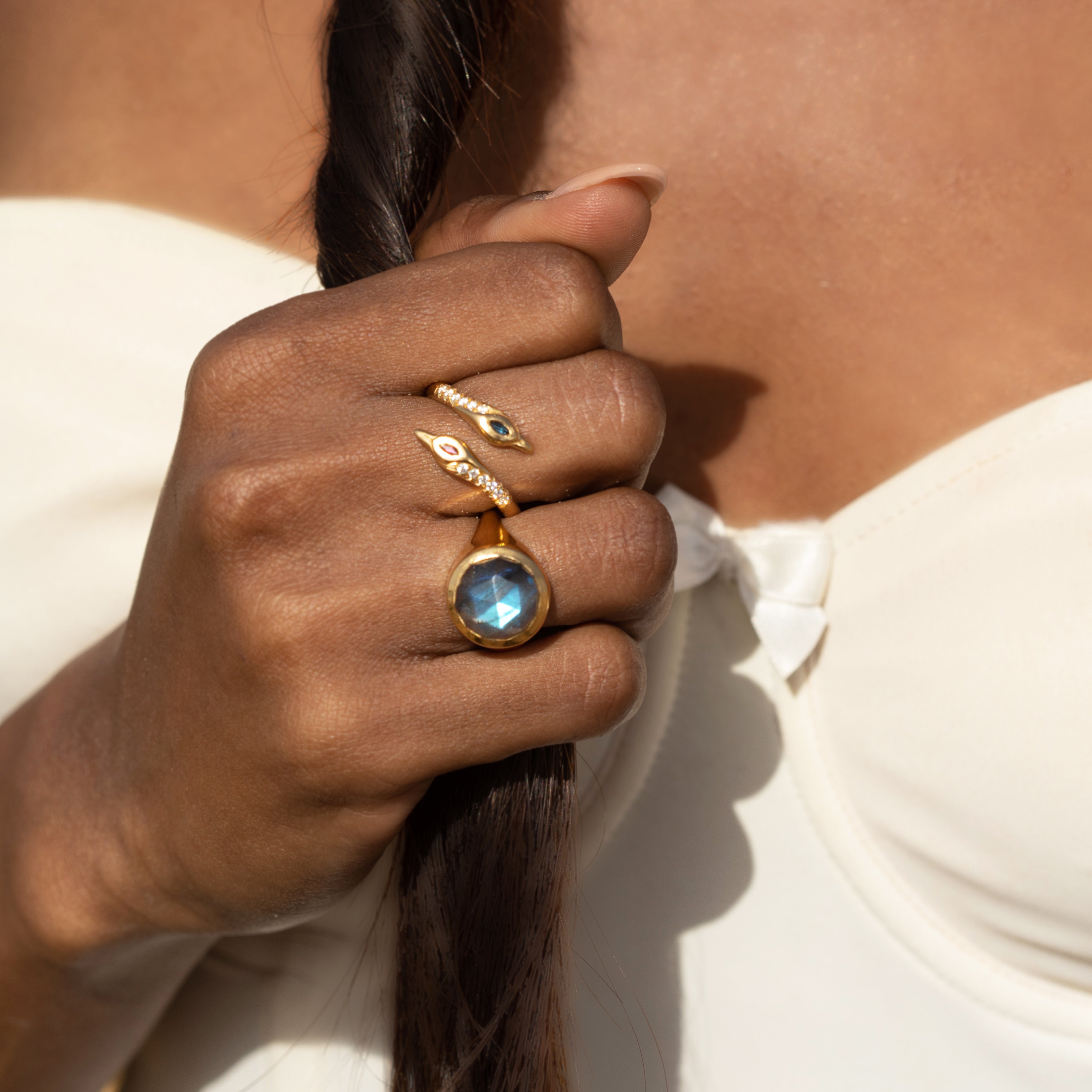 Cleopatra ring - 14k Gold & labradorite - Danielle Gerber Freedom Jewelry