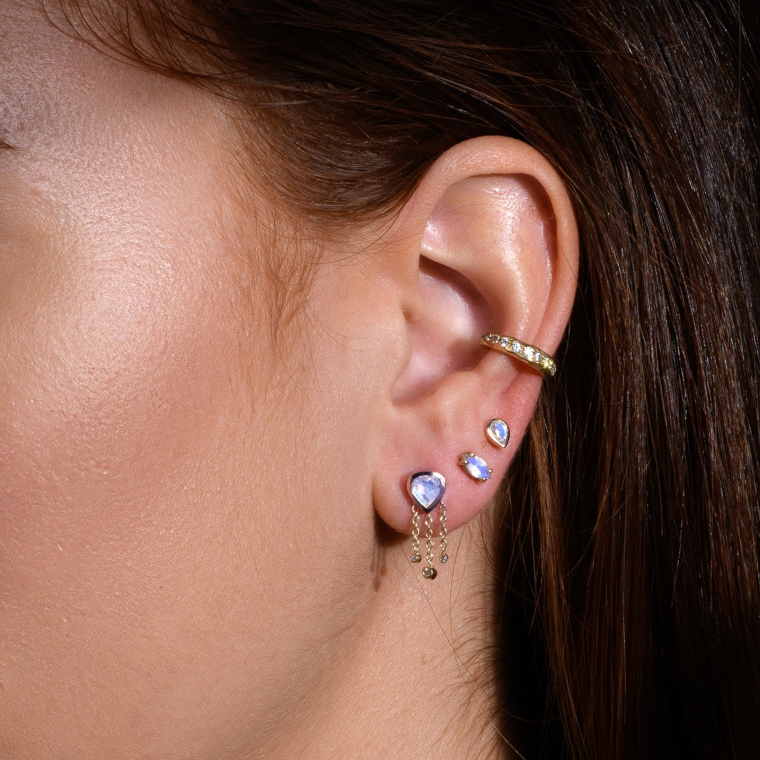 Mini  Marquise Moonstone studs - Danielle Gerber Freedom Jewelry