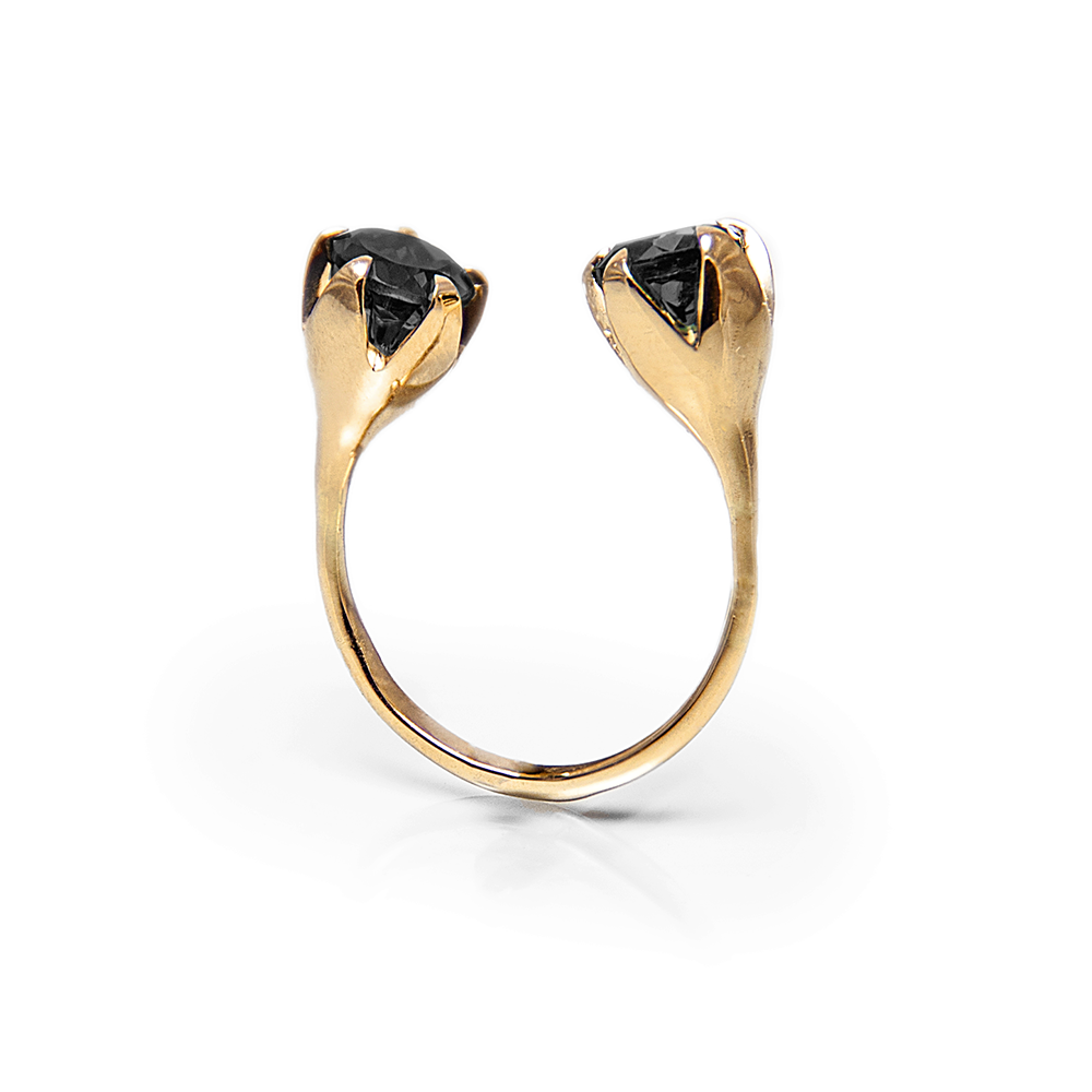 14K Yellow Gold Open Lotus Flower Ring - High Polish, Size 6, Handmade Enlightenment Band