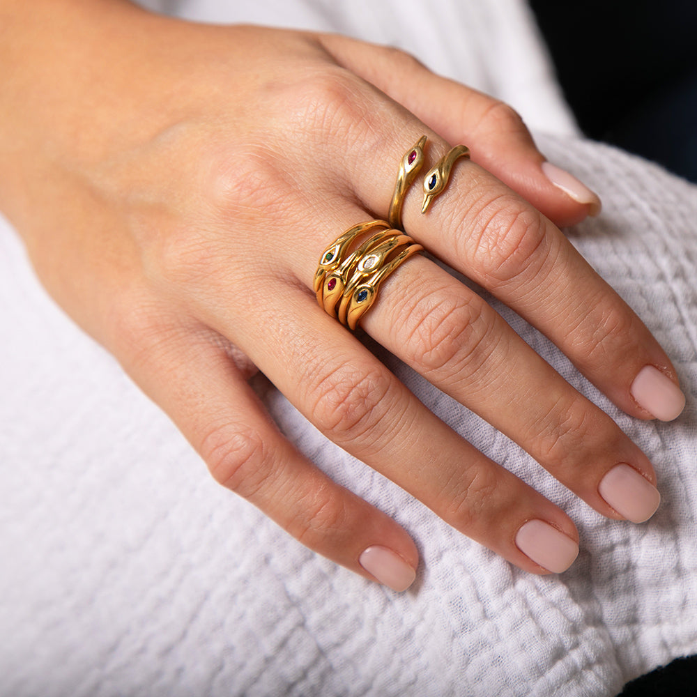 Petite Crane Ring - 14K Gold and Emerald - Danielle Gerber Freedom Jewelry