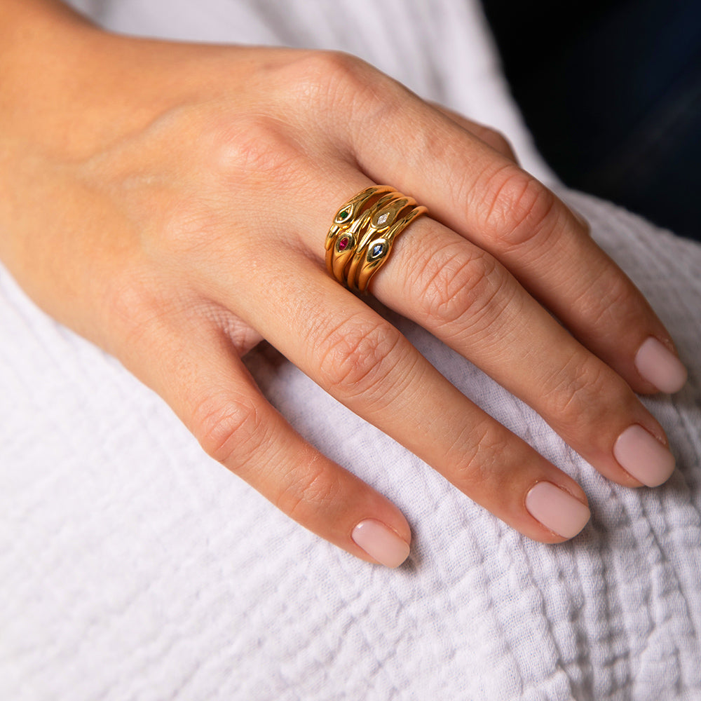 Petite Crane Ring - 14K Gold with Ruby - Danielle Gerber Freedom Jewelry