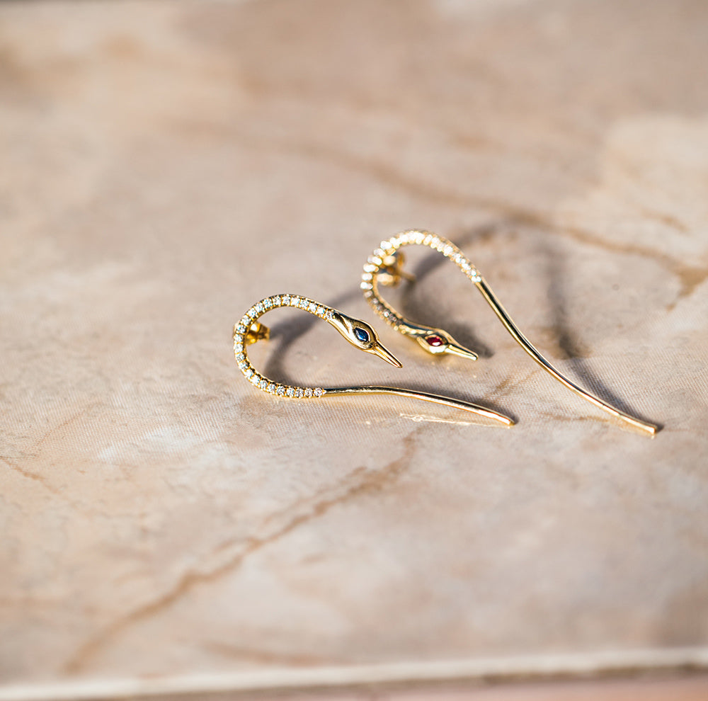 Asymmetric Crane Earrings - 14K Gold - Danielle Gerber Freedom Jewelry