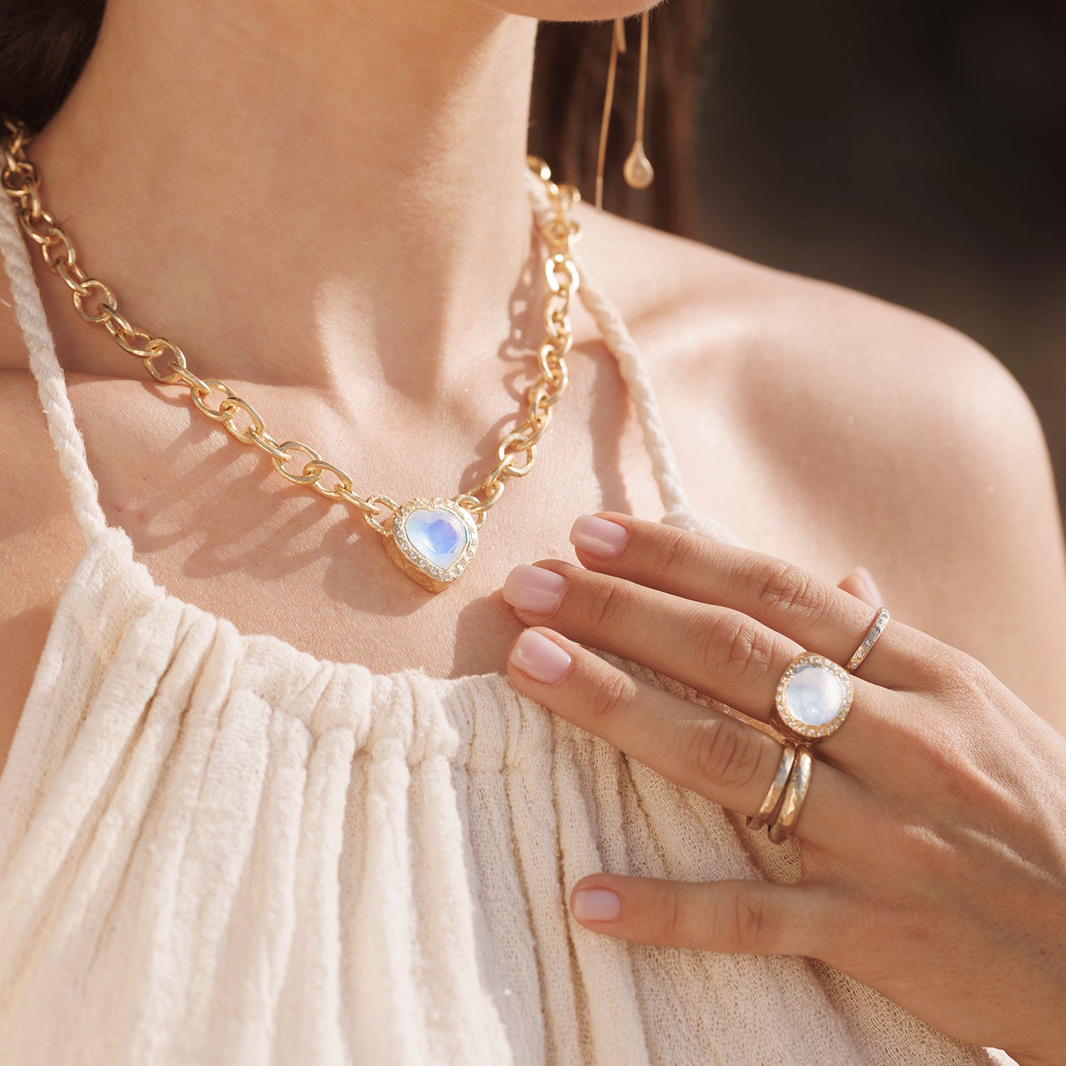 Inanna Links Necklace - Moonstone & Diamonds - Danielle Gerber Freedom Jewelry