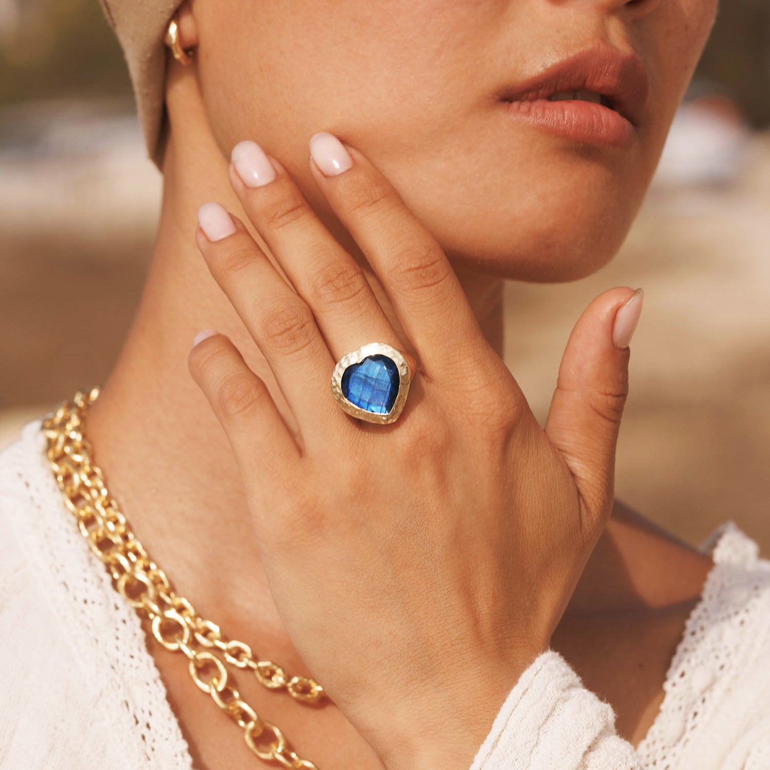 Heart signet ring - Labradorite