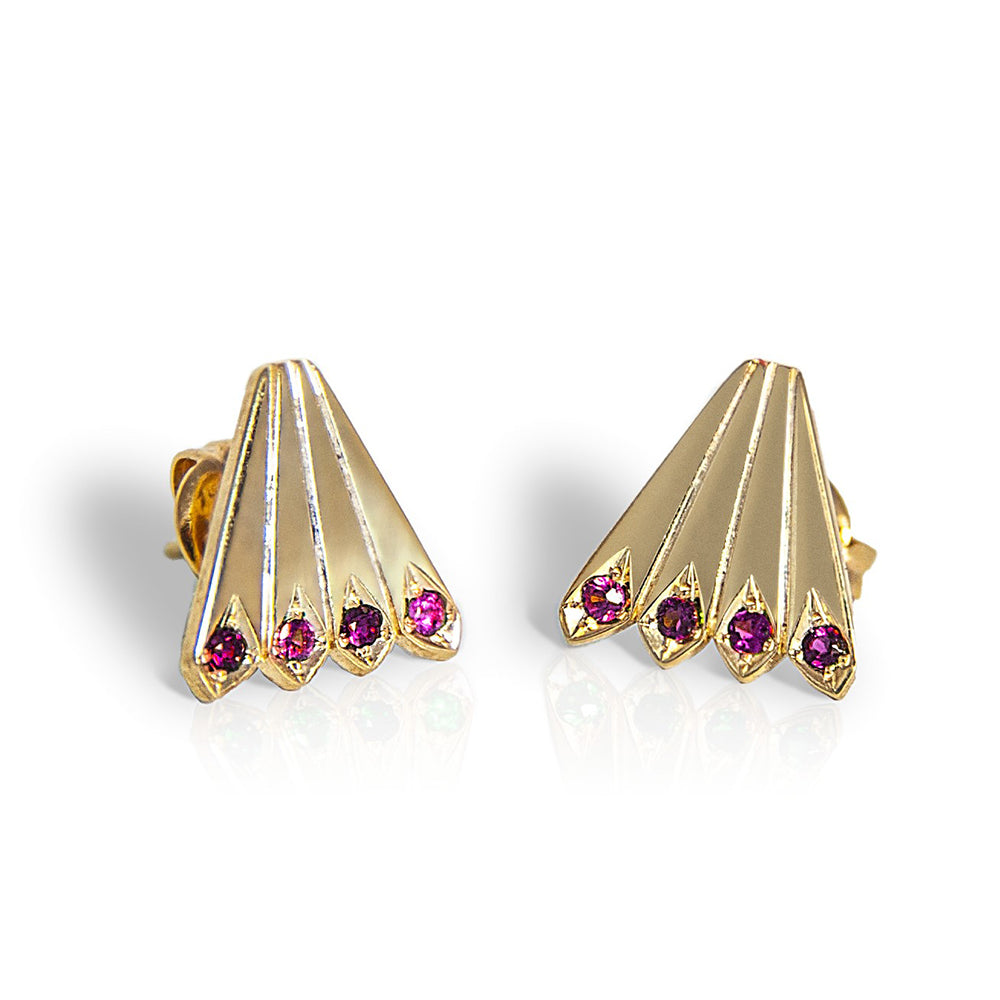 Peacock Tails Studs - Ruby - Danielle Gerber Freedom Jewelry