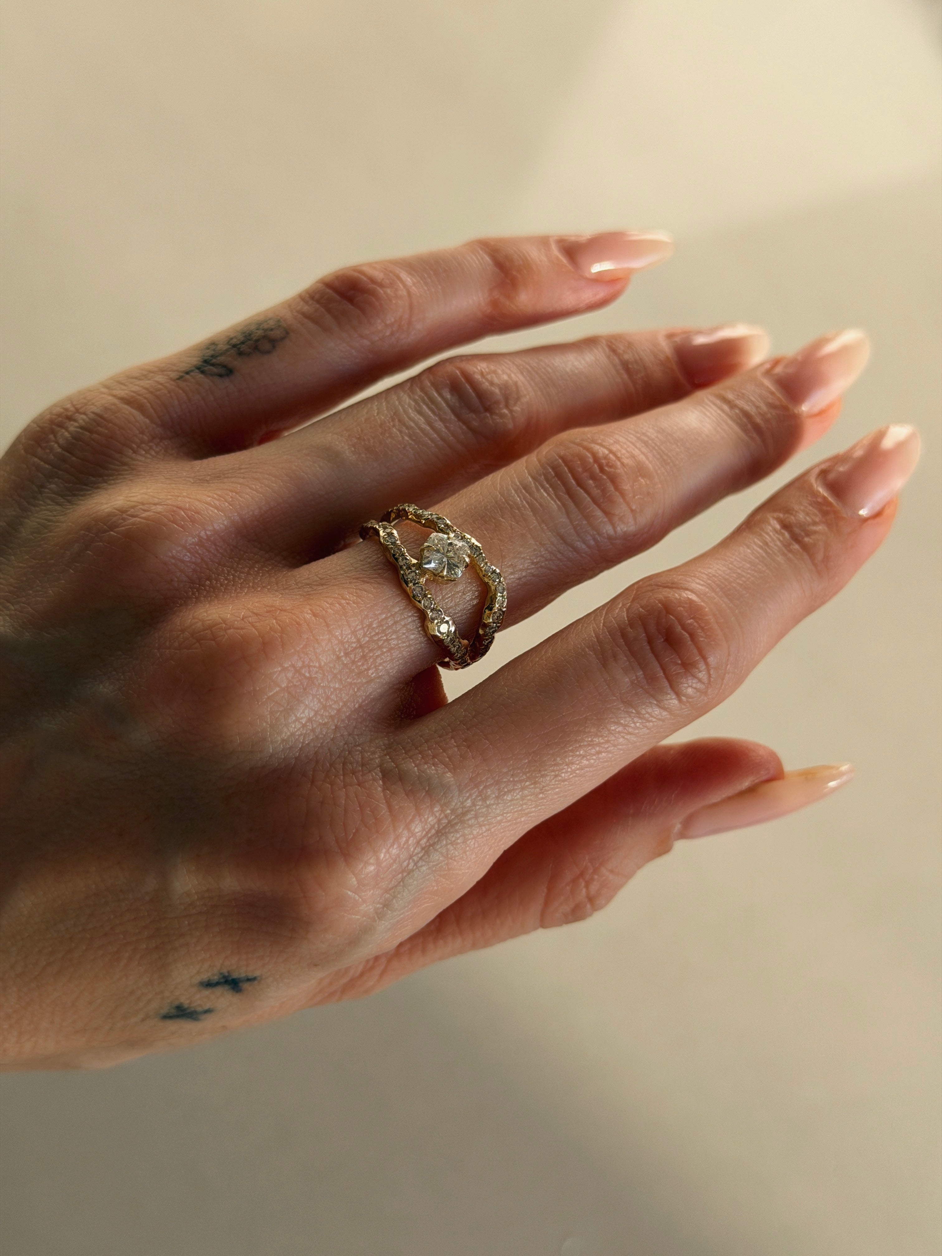 Adama Cushion-cut Diamond Organic Pave Split Band Engagement Ring