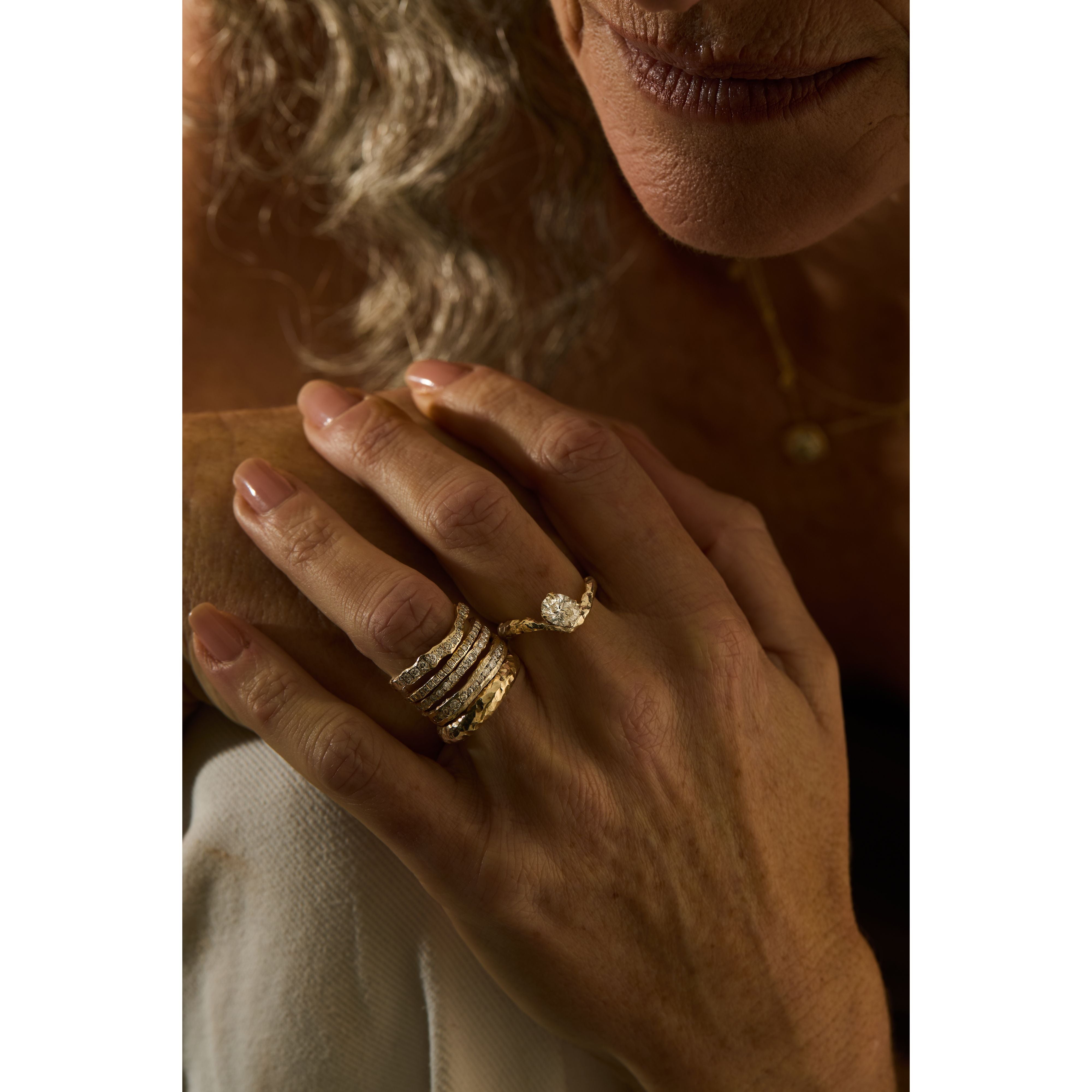 Wave Oval Diamond Sculptural Engagement Ring in 14K Gold