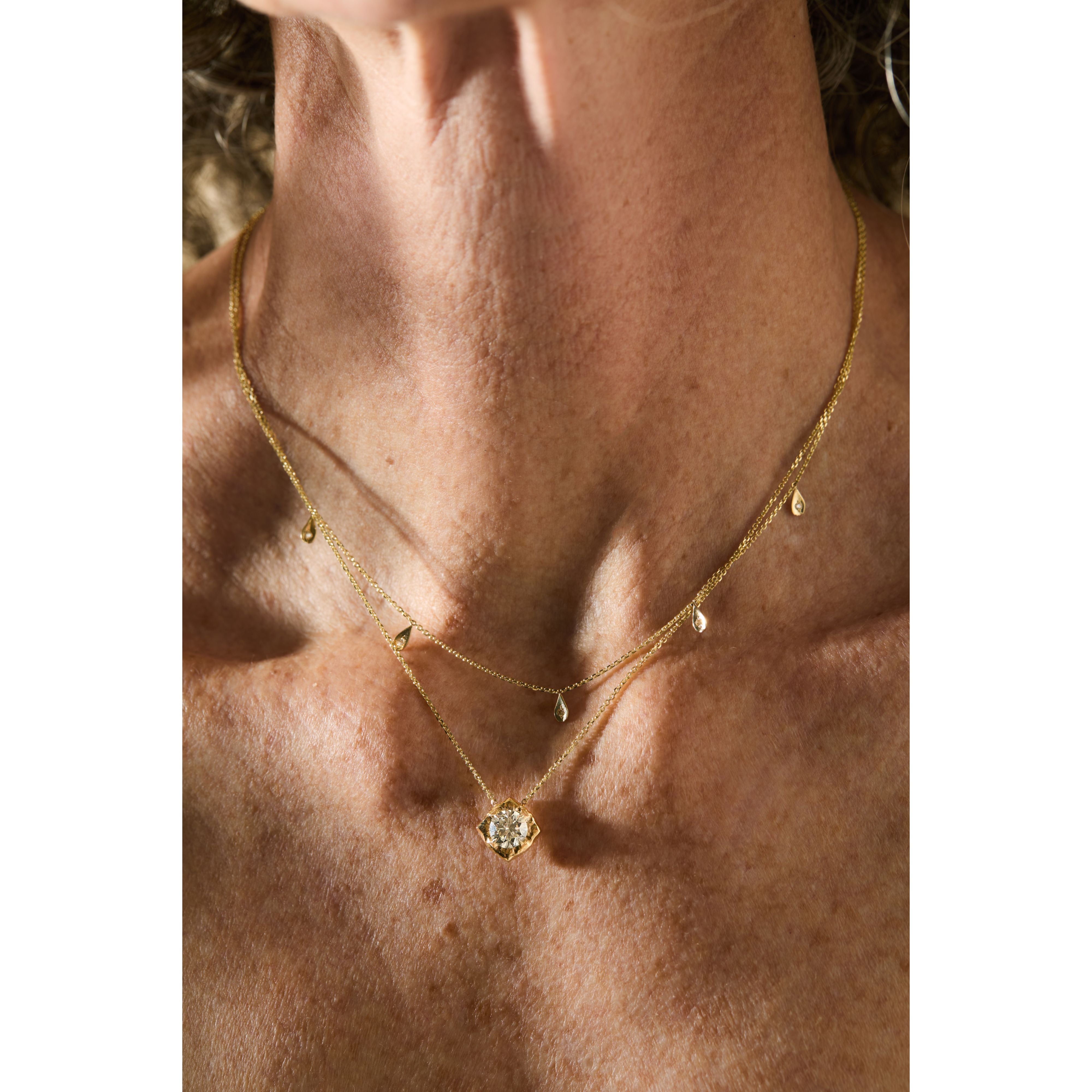 One-of-a-Kind Fancy Light Yellow Chameleon Diamond Necklace with Cushion Frame in 14K Gold