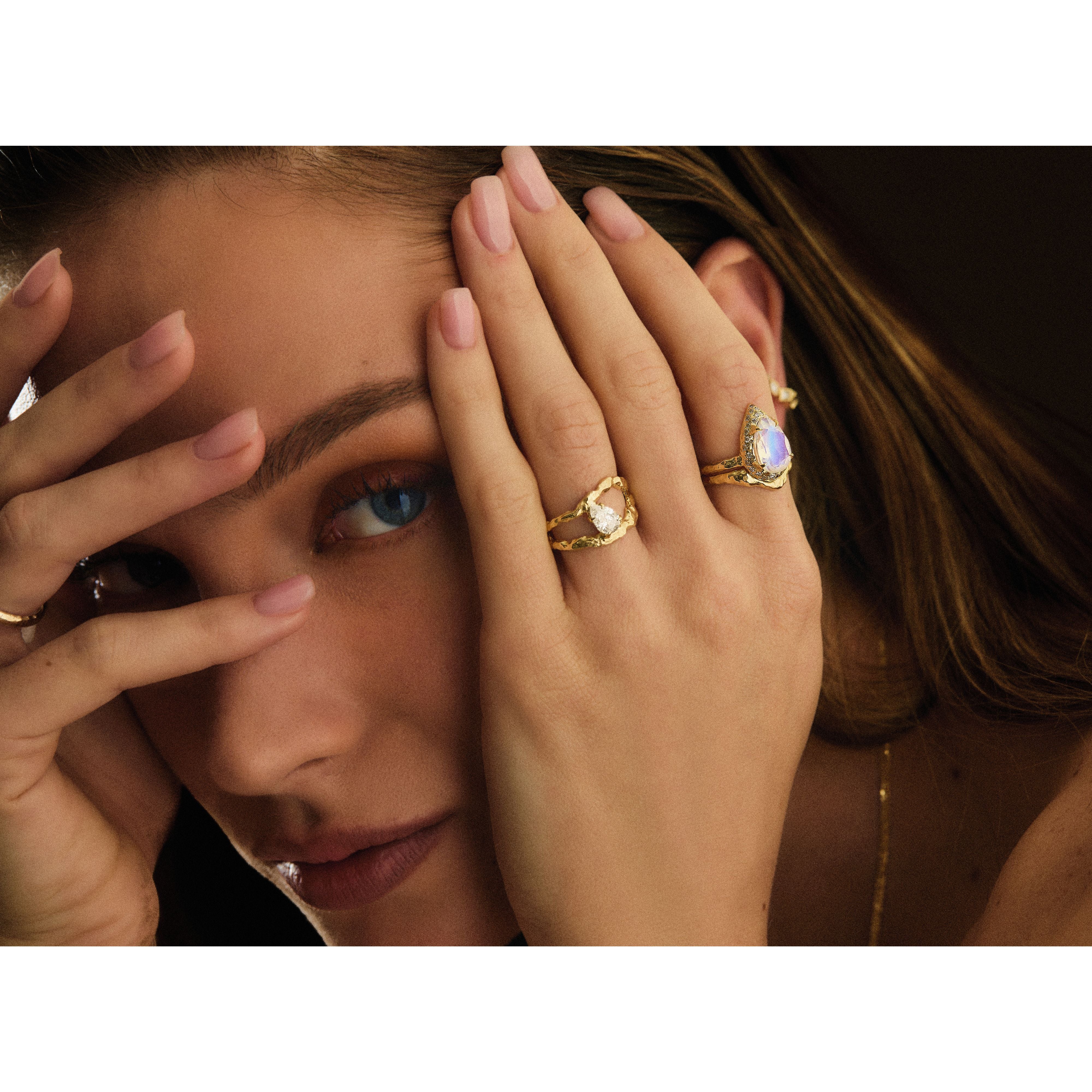 Adama Pear-cut Diamond Organic Split Band Engagement Ring in 14K Gold