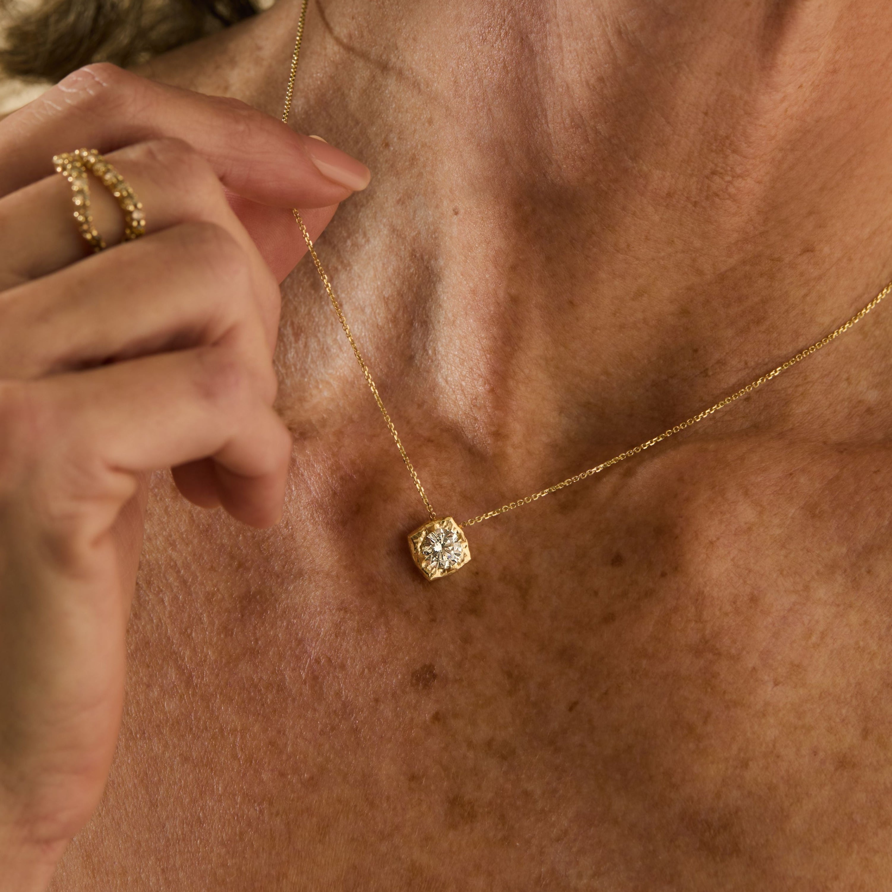 One-of-a-Kind Fancy Light Yellow Chameleon Diamond Necklace with Cushion Frame in 14K Gold