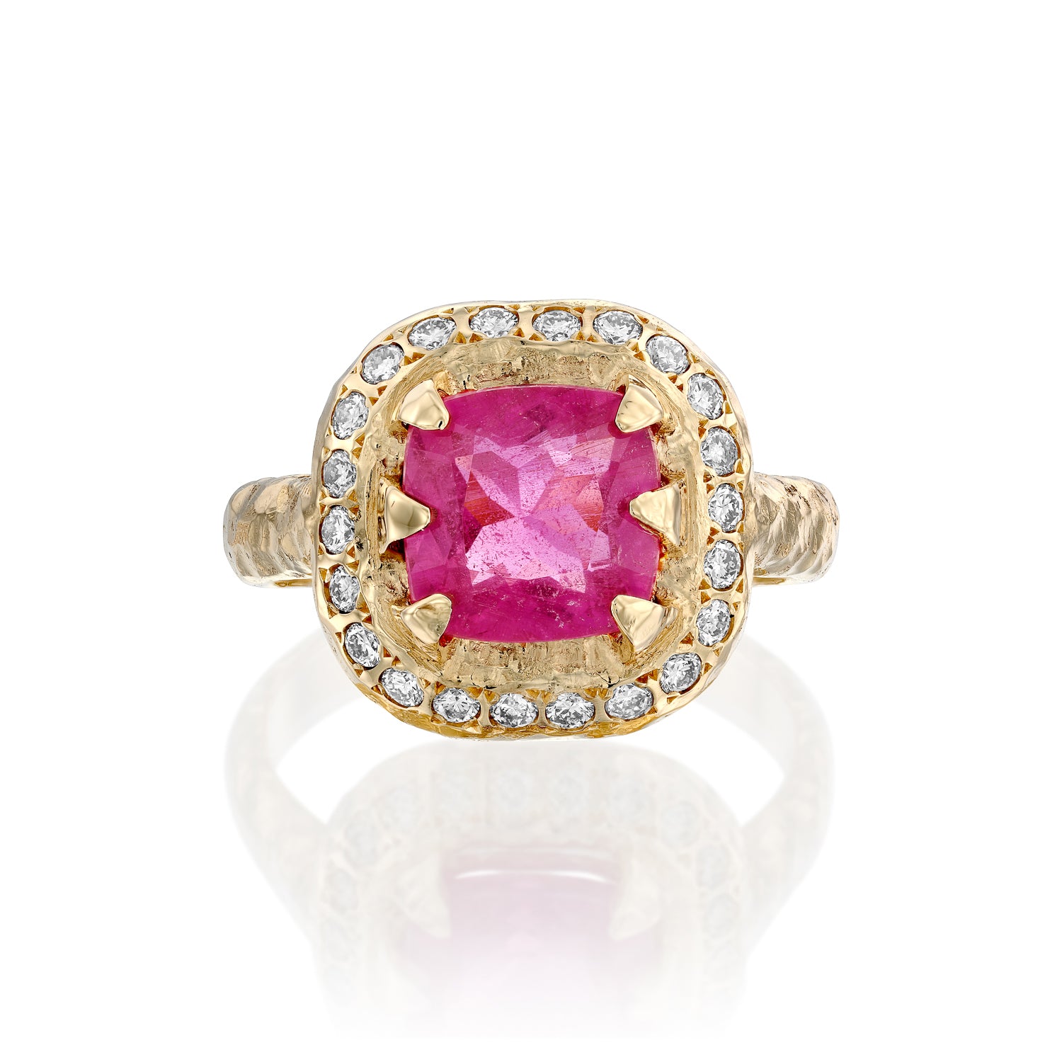Mystic cushion &amp; diamonds Ring - Pink Tourmaline