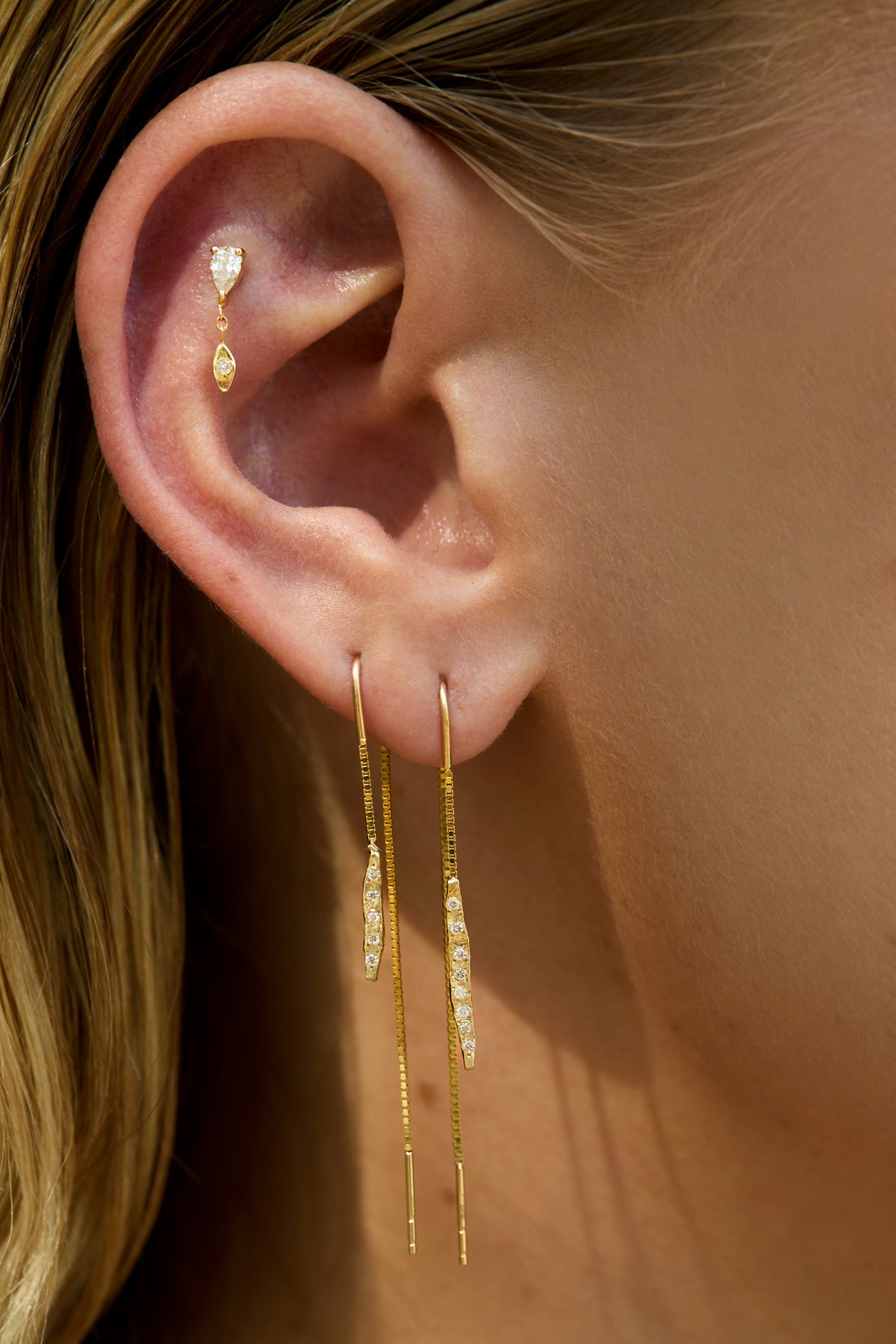 starlight and mini starlight line 14k gold earrings with diamonds