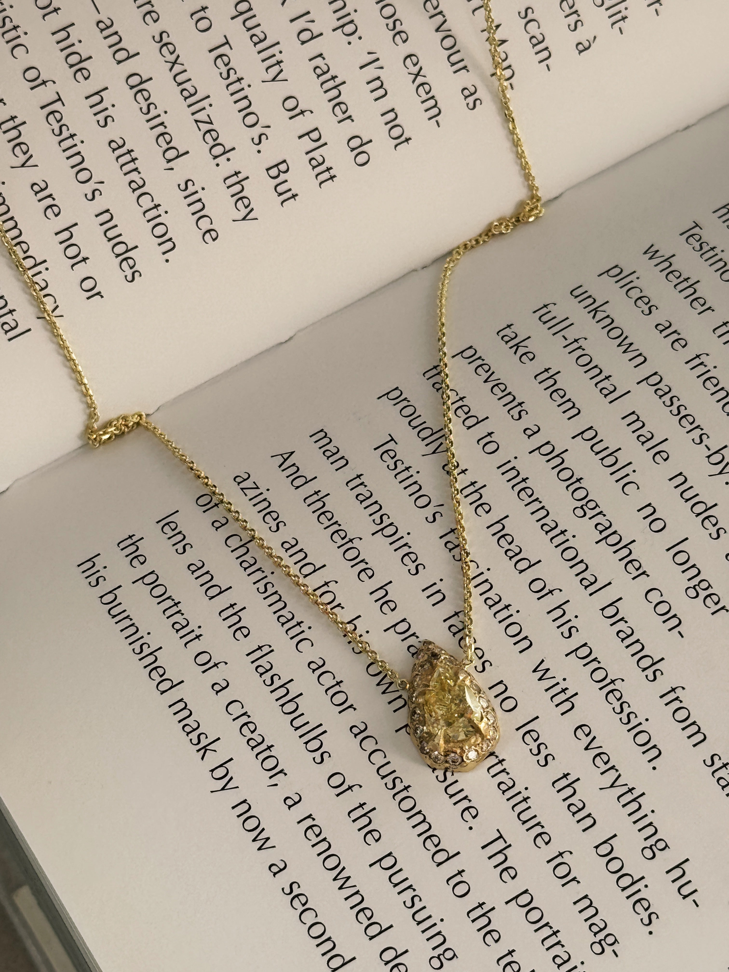 One-of-a-Kind Fancy Yellow Diamond Halo Necklace 1.01 ct in 14K Gold