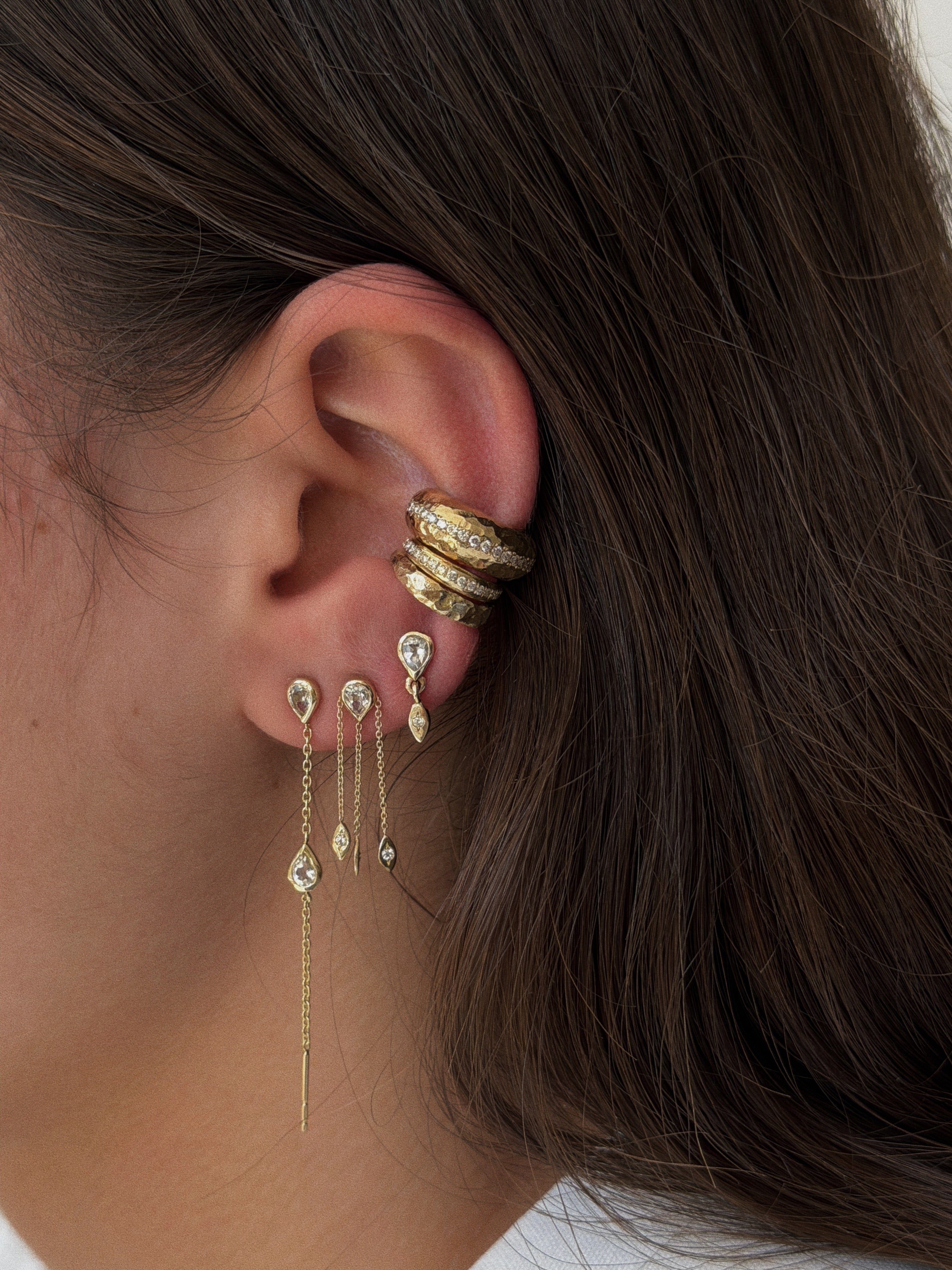Organic Textured Diamond Pavé Dome Ear Cuff in 14K Yellow Gold