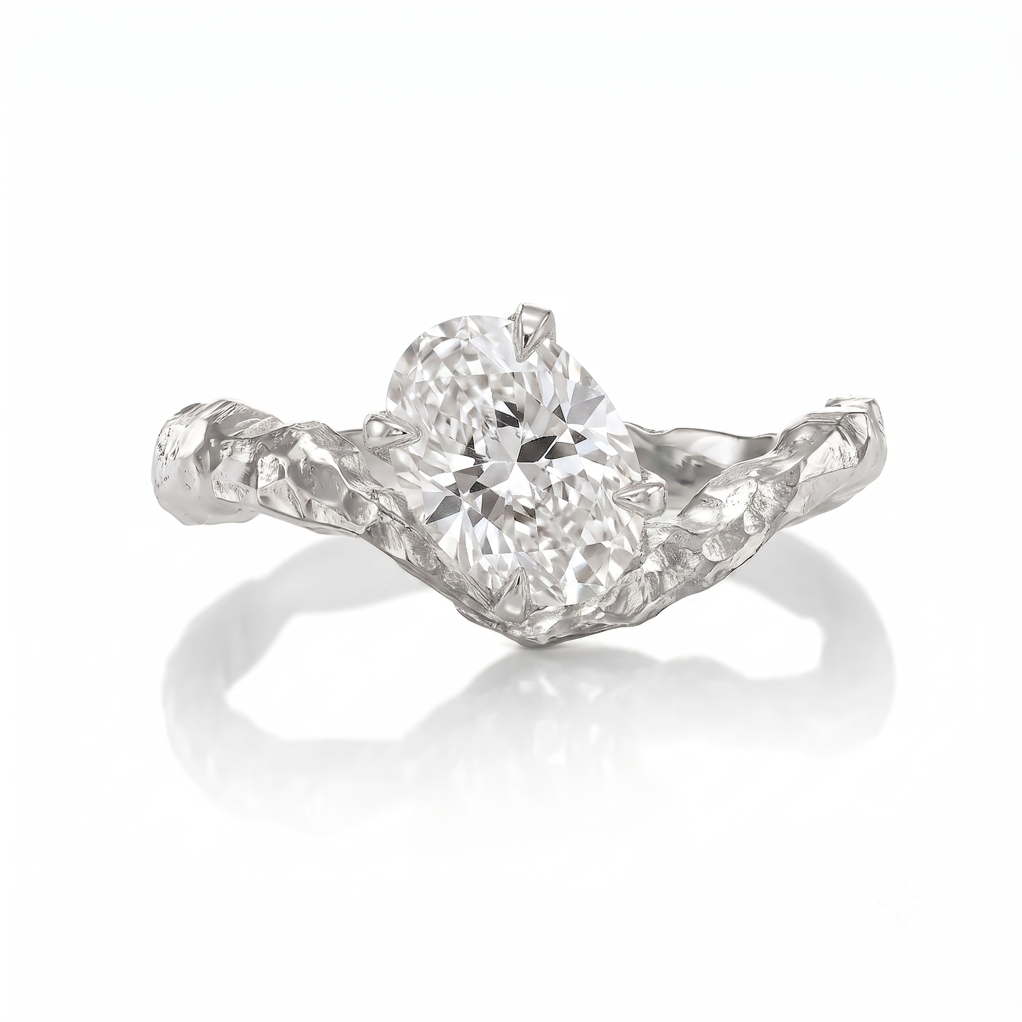 Wave Oval Diamond Sculptural Engagement Ring in 14K Gold | 1.5ct Lab Grown diamond | White Gold | Orlando Norman