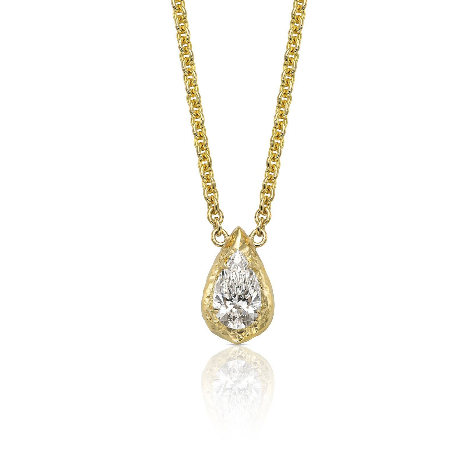 Pear-cut Diamond Pendant Necklace in 14K Gold with Organic Gold Frame
