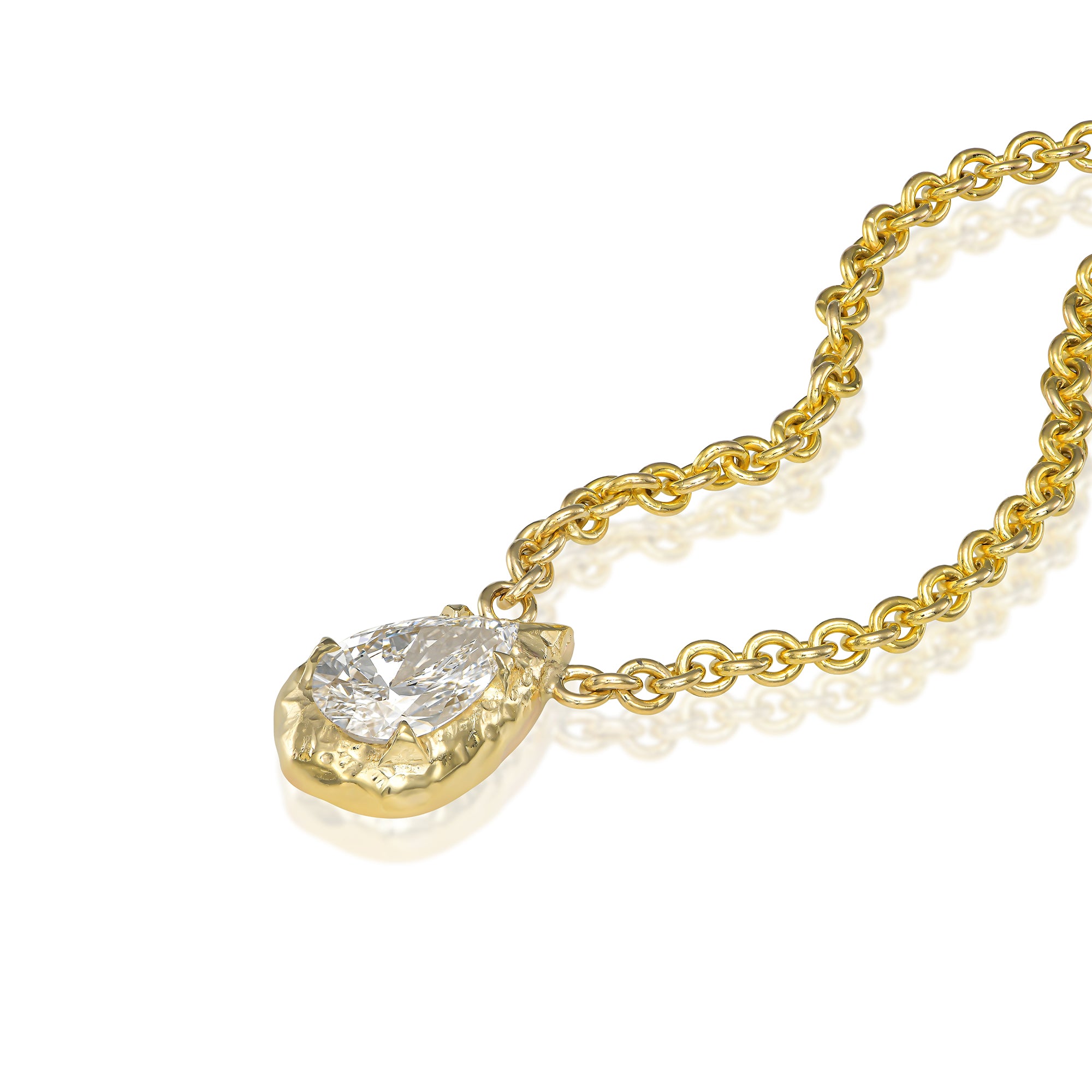 Pear-cut Diamond Pendant Necklace in 14K Gold with Organic Gold Frame