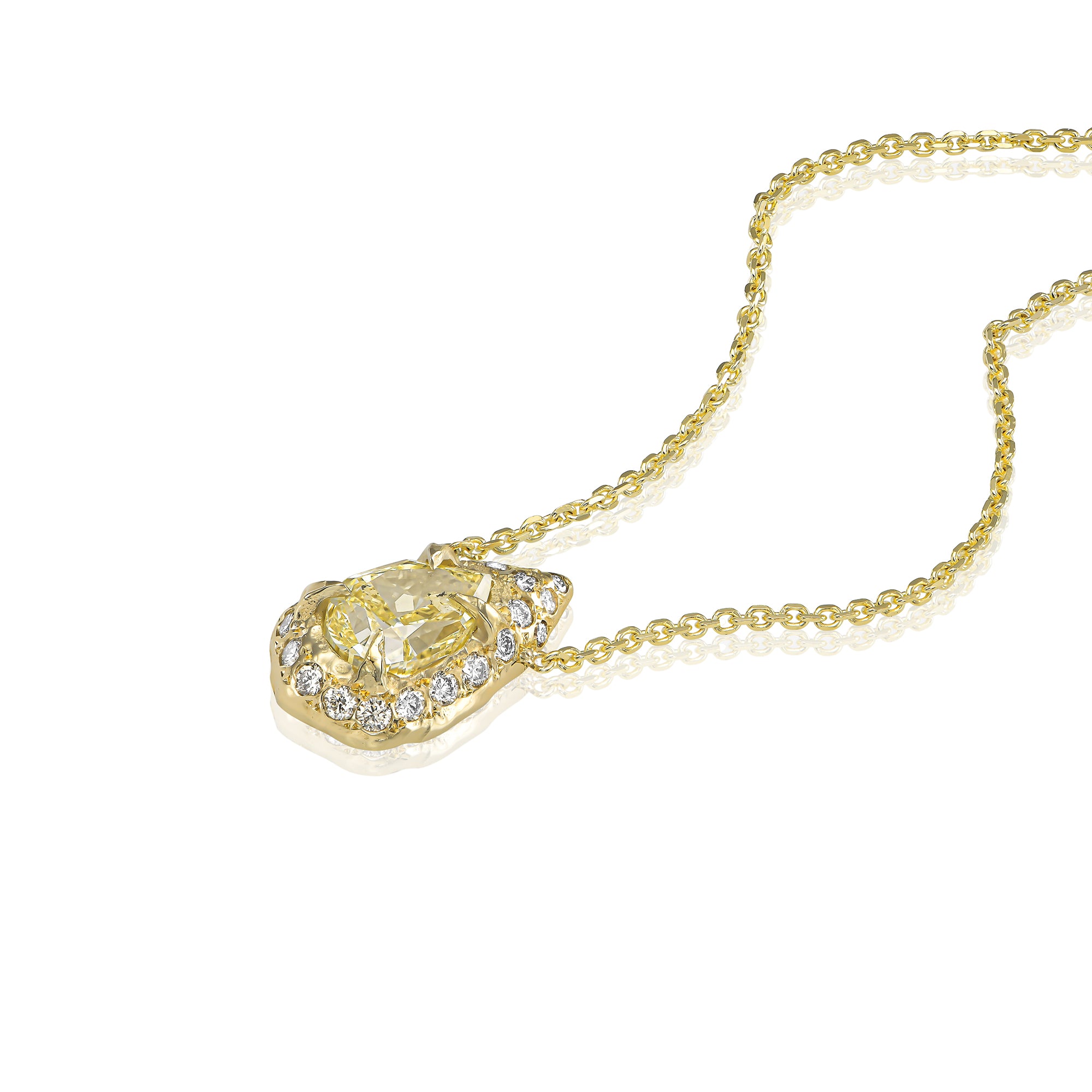 One-of-a-Kind Fancy Yellow Diamond Halo Necklace 1.01 ct in 14K Gold