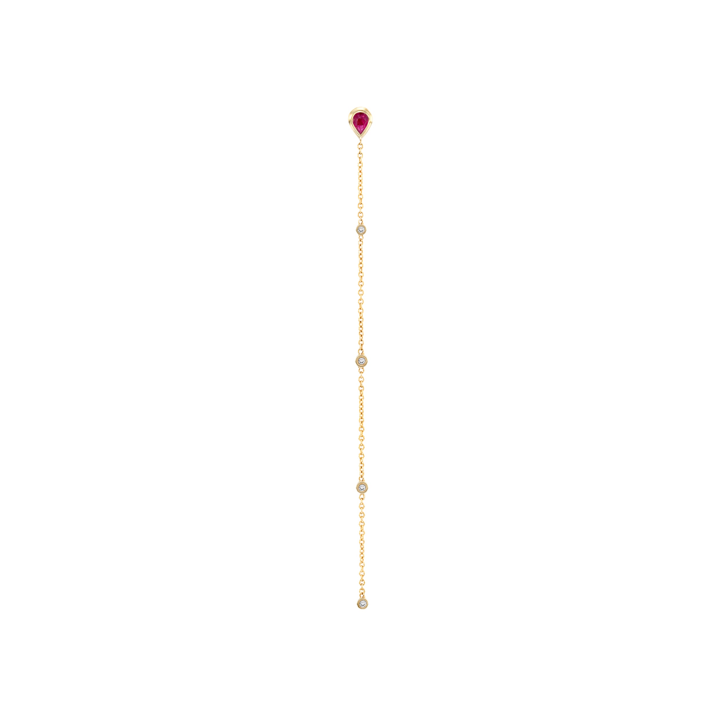 Tyra ruby and diamond chain earring in 14K gold with delicate gold chain