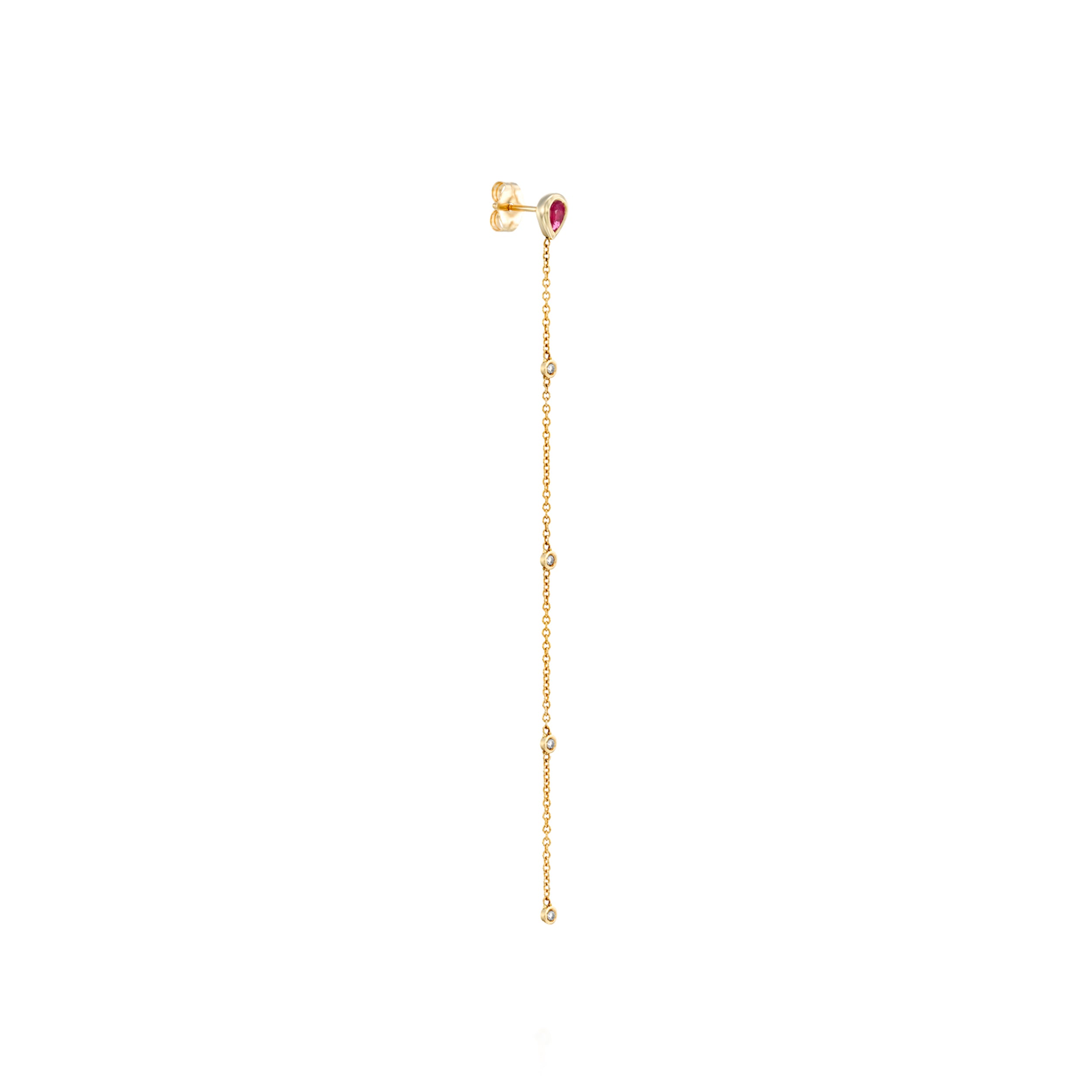 Tyra ruby and diamond chain earring in 14K gold with delicate gold chain