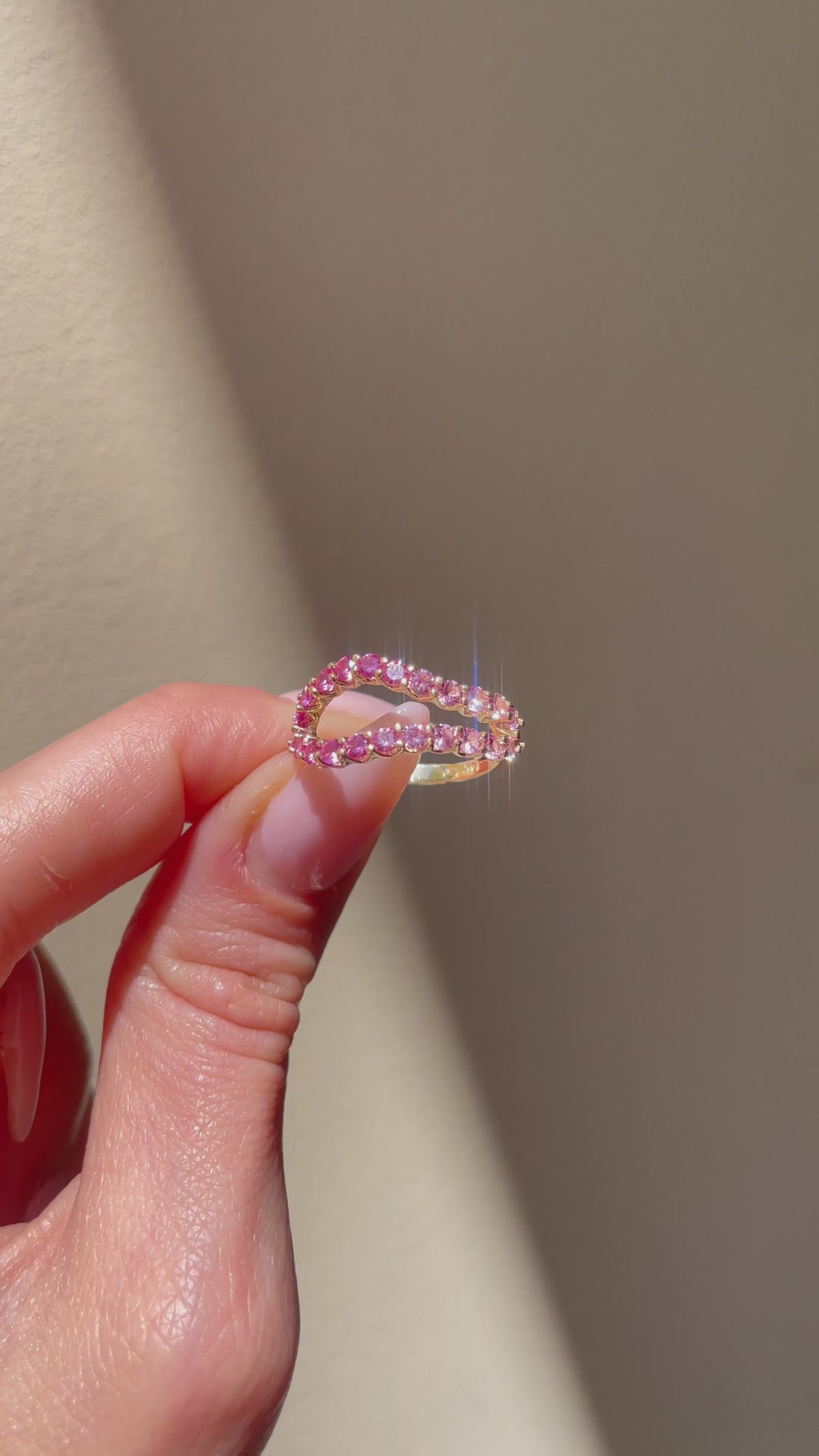 video of Adama Ombré Pink Sapphire Infinity Open Split Band Ring in 14K Gold