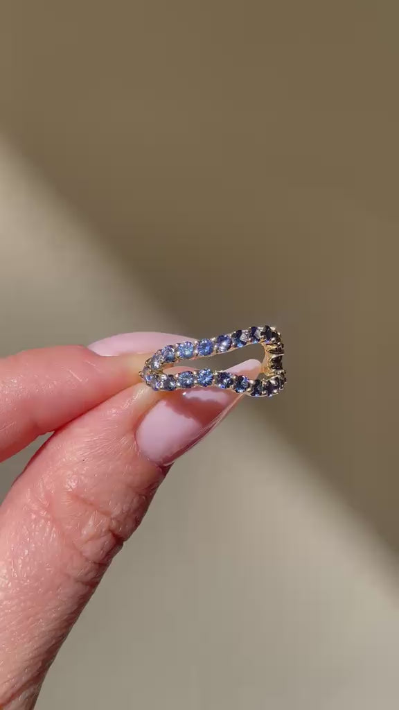 video of Adama Ombré Blue Sapphire Infinity Open Split Band Ring in 14K Gold