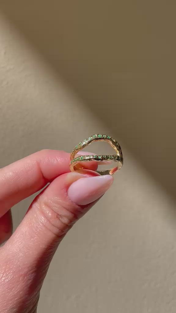 video of Adama Emerald Open Split Band Ring in 14K Gold