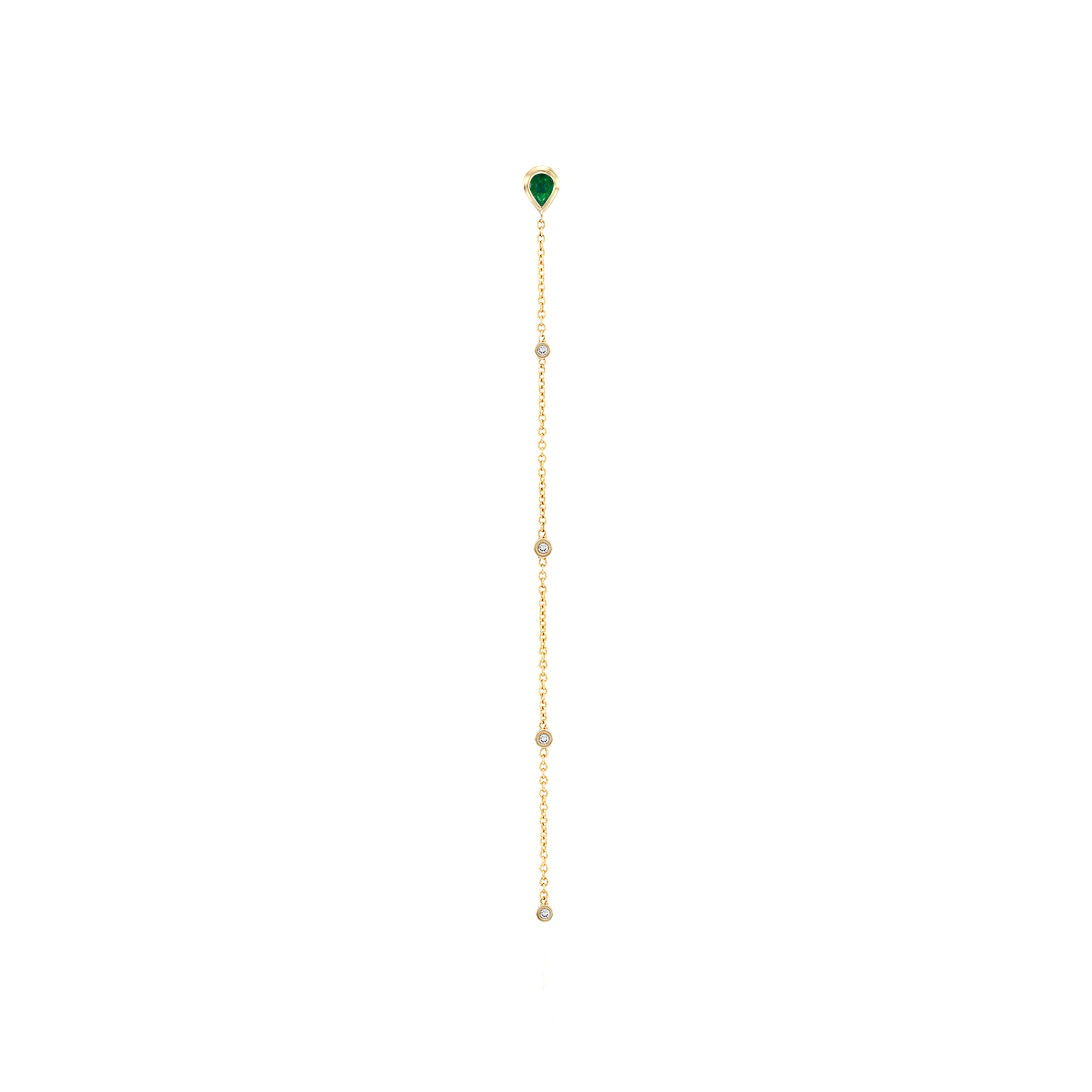 Tyra emerald and diamond chain earring in 14K gold with delicate gold chain