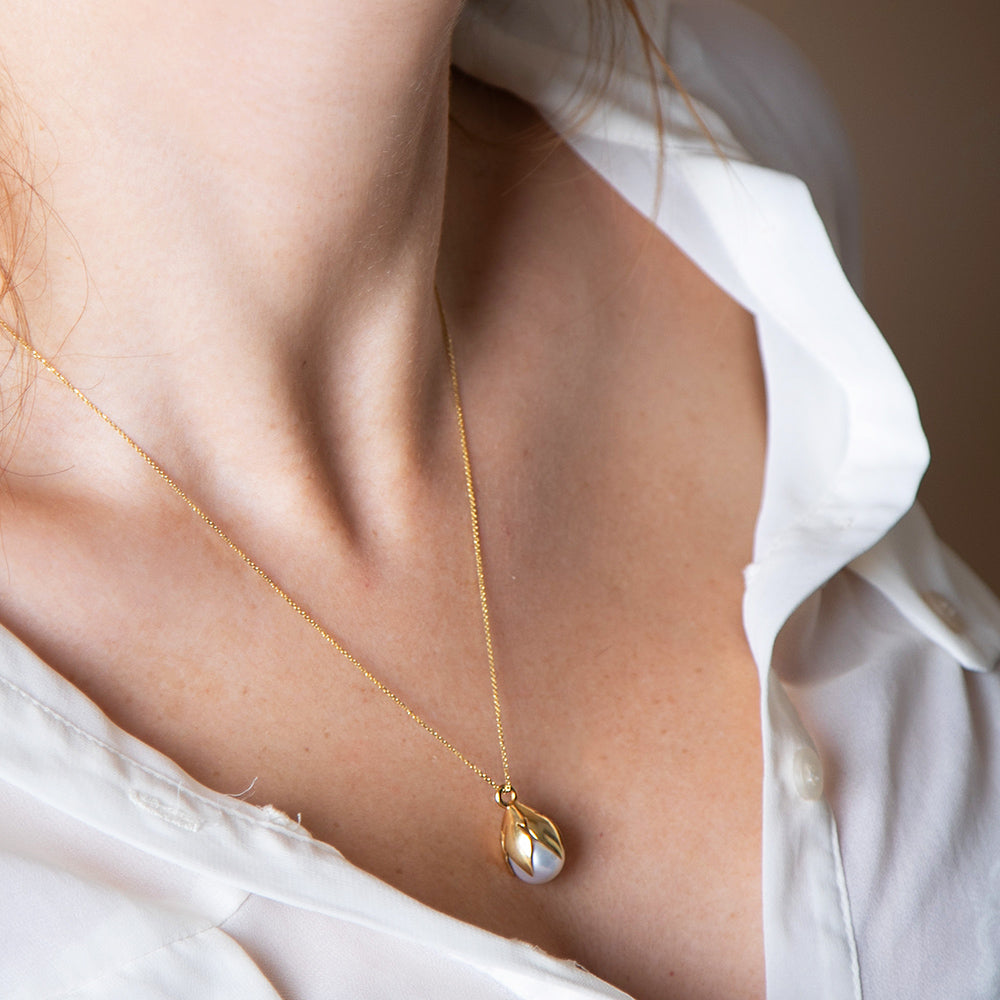 Gold Lotus Pearl Necklace - Danielle Gerber Freedom Jewelry