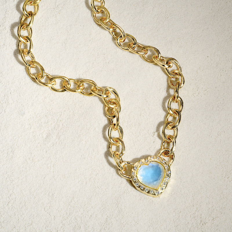 Inanna Links Necklace - Moonstone & Diamonds