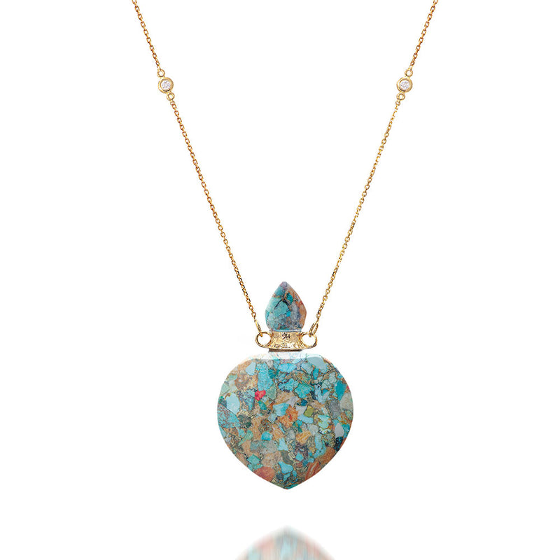 potion bottle - heart Coral Turquoise - 14K gold - Danielle Gerber Freedom Jewelry