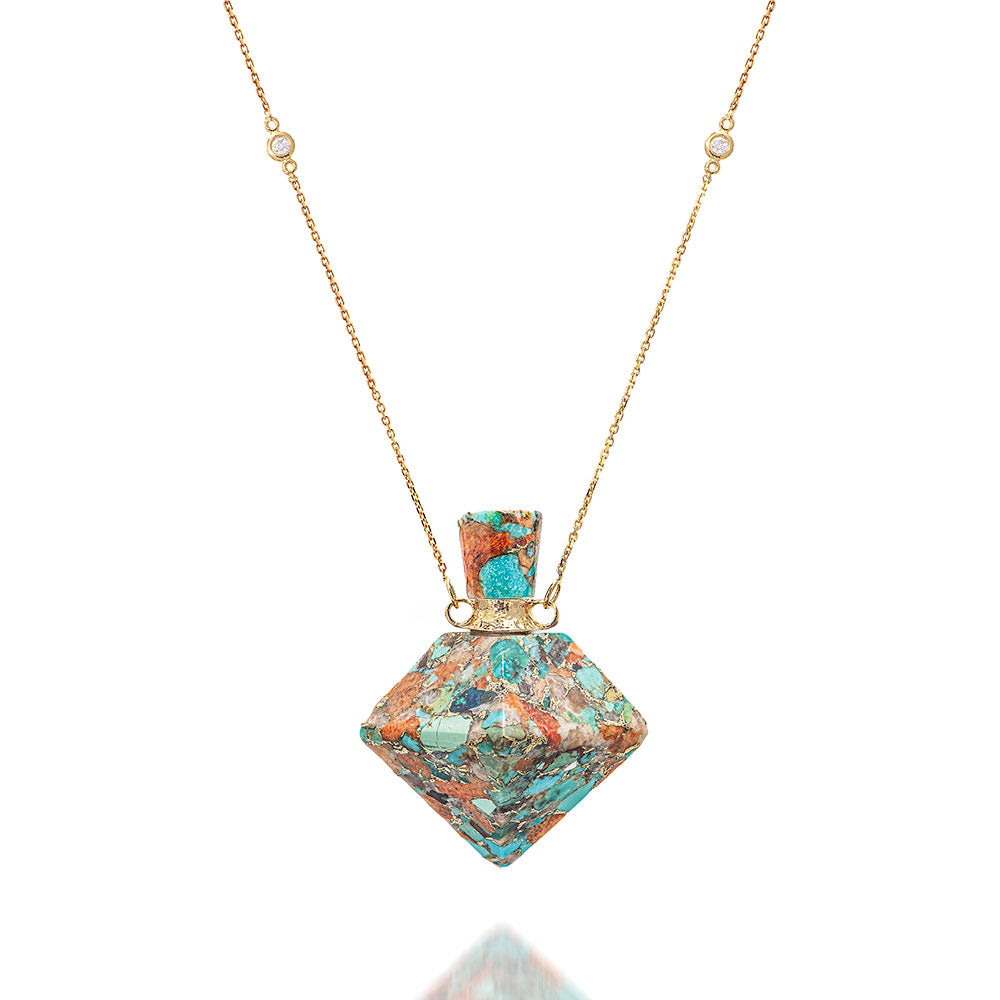 potion bottle - Coral Turquoise octagon - 14K gold - Danielle Gerber Freedom Jewelry
