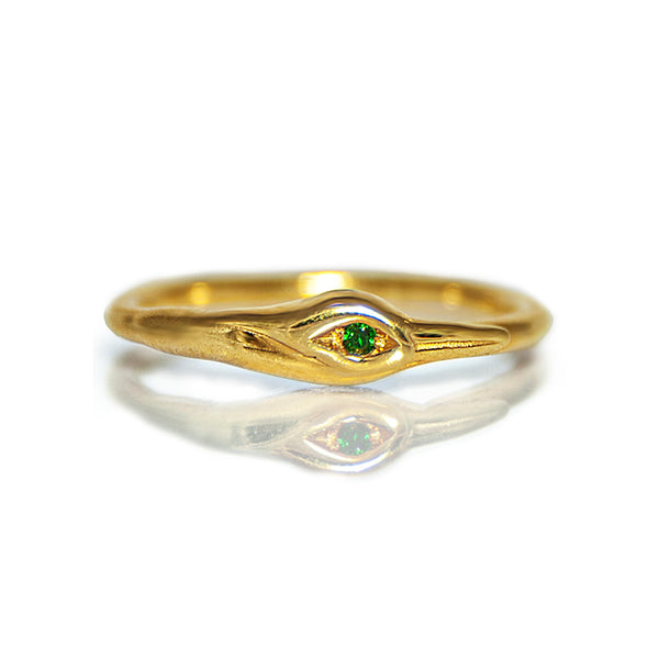 Petite Crane Ring - 14K Gold and Emerald - Danielle Gerber Freedom Jewelry