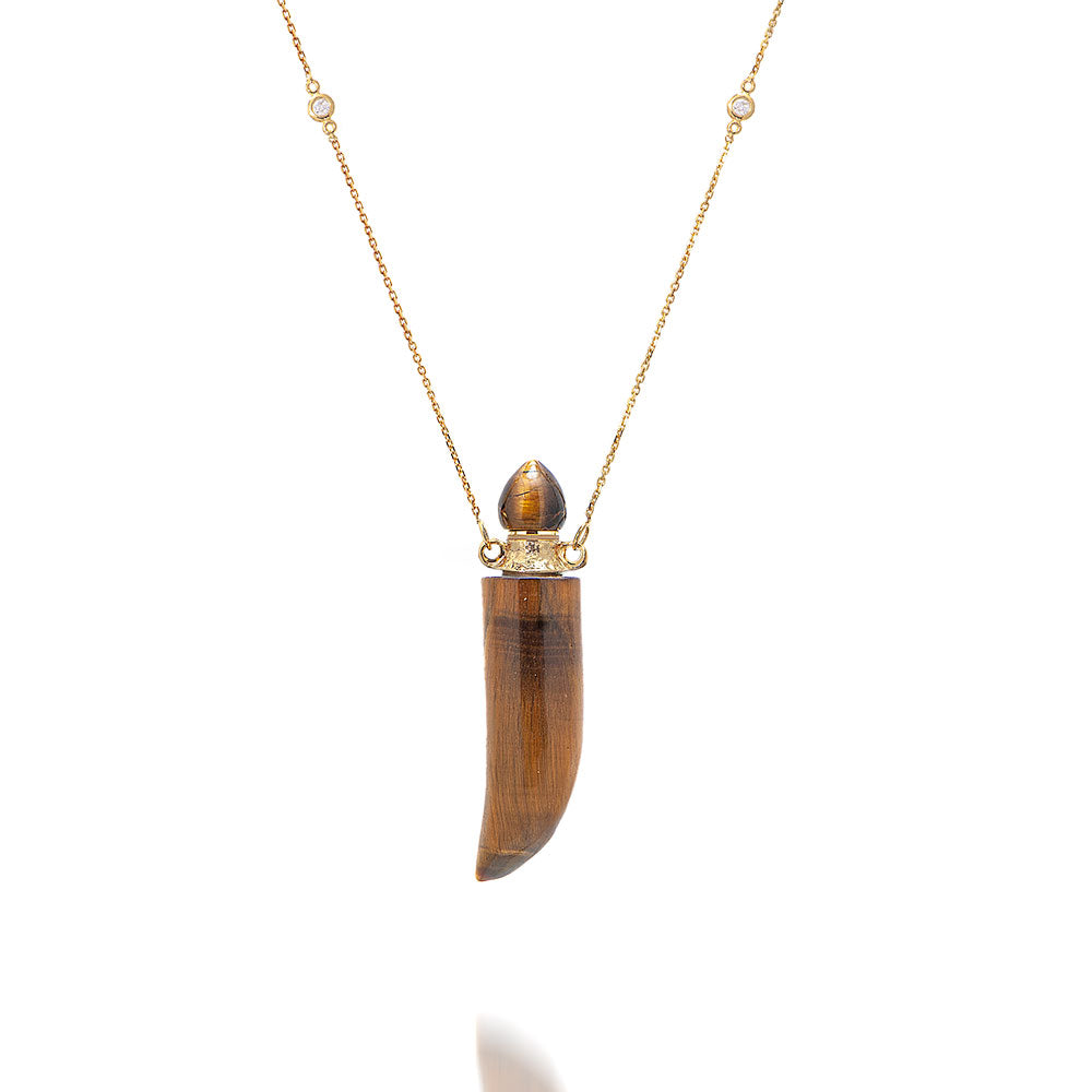potion bottle -Tiger&#39;s Eye Horn - 14K gold - Danielle Gerber Freedom Jewelry