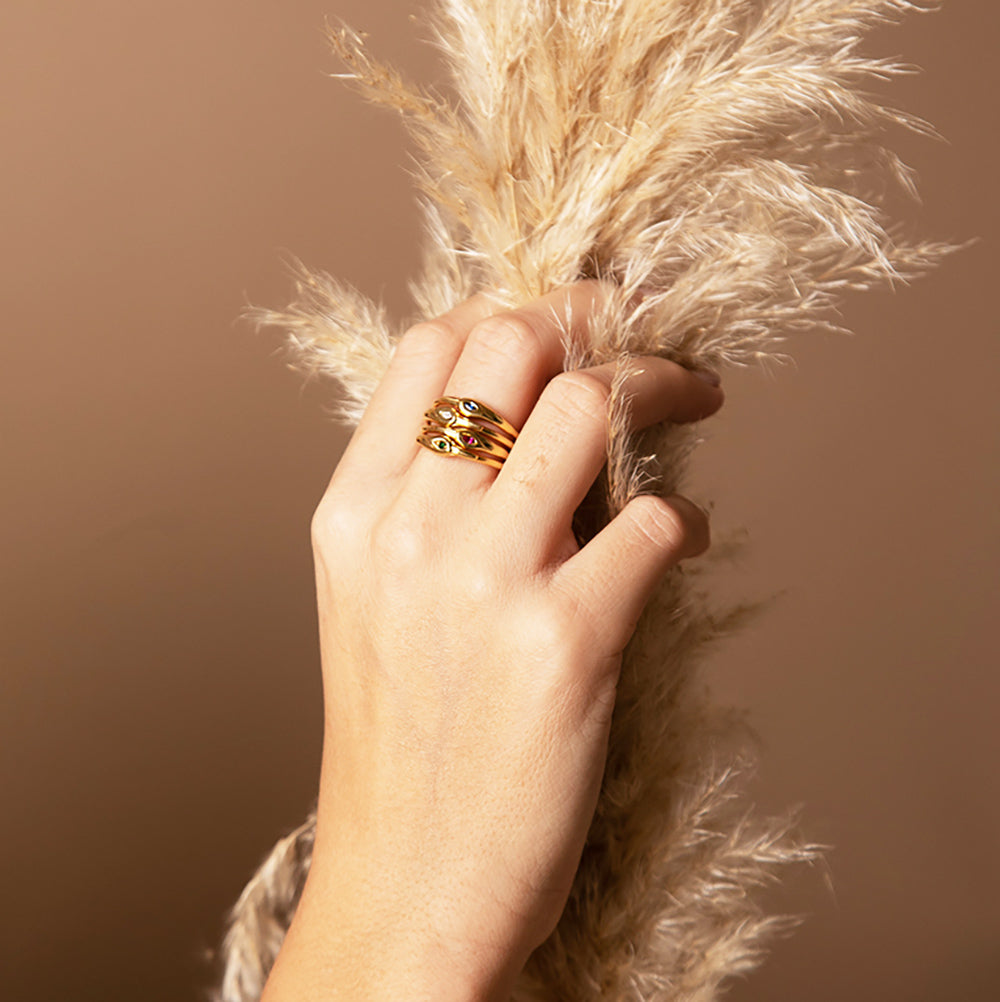 Petite Crane Ring - 14K Gold with Ruby - Danielle Gerber Freedom Jewelry