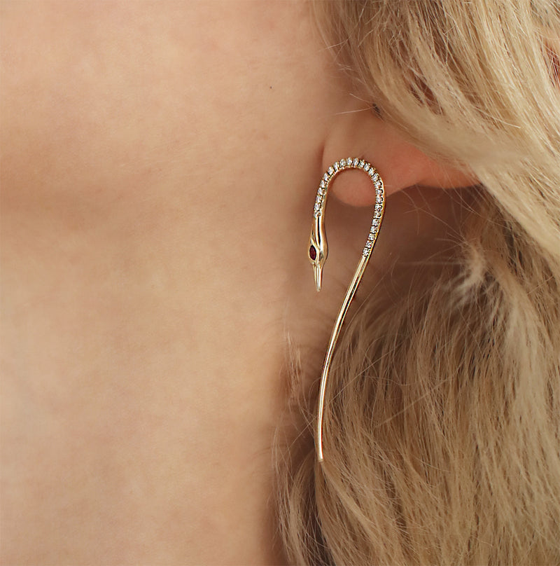 Asymmetric Crane Earrings - 14K Gold - Danielle Gerber Freedom Jewelry