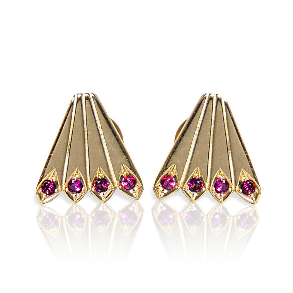 Peacock Tails Studs - Ruby - Danielle Gerber Freedom Jewelry